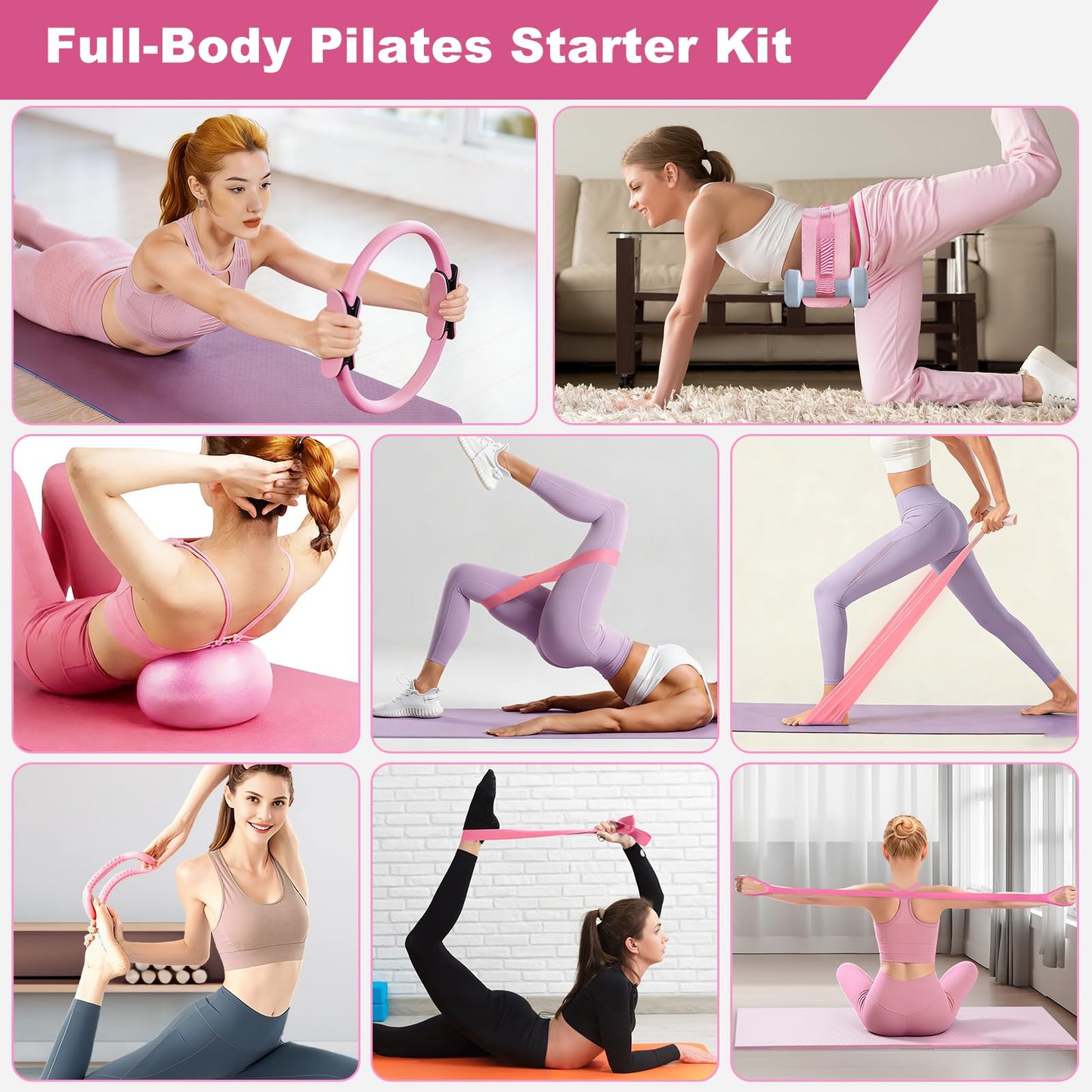 Dilobio Pilates Kit, Home Pilates Essentials Kit for Women, Pilates Equipment Ring and Ball Set with 5 Resistance Bands, Hip Thrust Belt & Grip Socks Accessories, Toning Home Workouts Starter Set