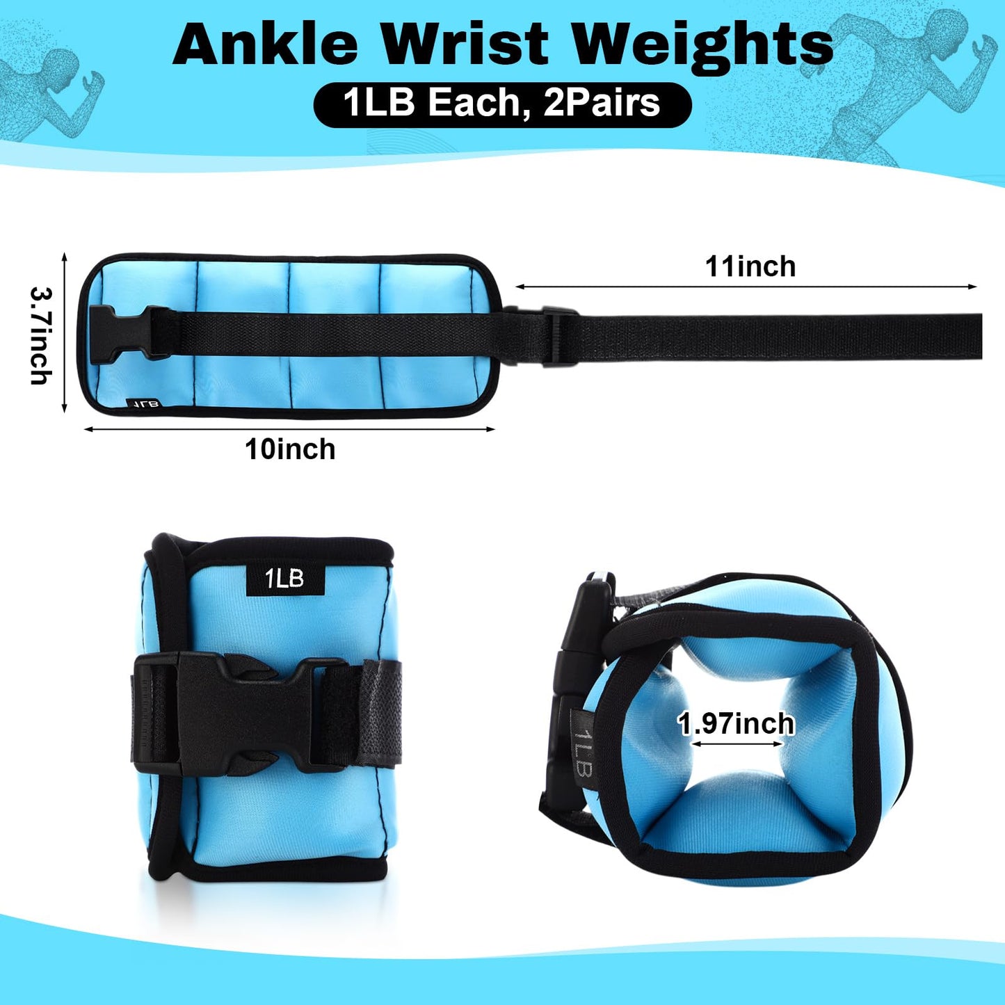 Hollowfly 2 Pairs Ankle Wrist Weights for Land or Aquatic Exercise Aqua Cuffs Aqua Aerobics Fitness Bands for Ankle and Wrist Adjustable Weights for Swimming Pool Workout Equipment(Blue,1lb)