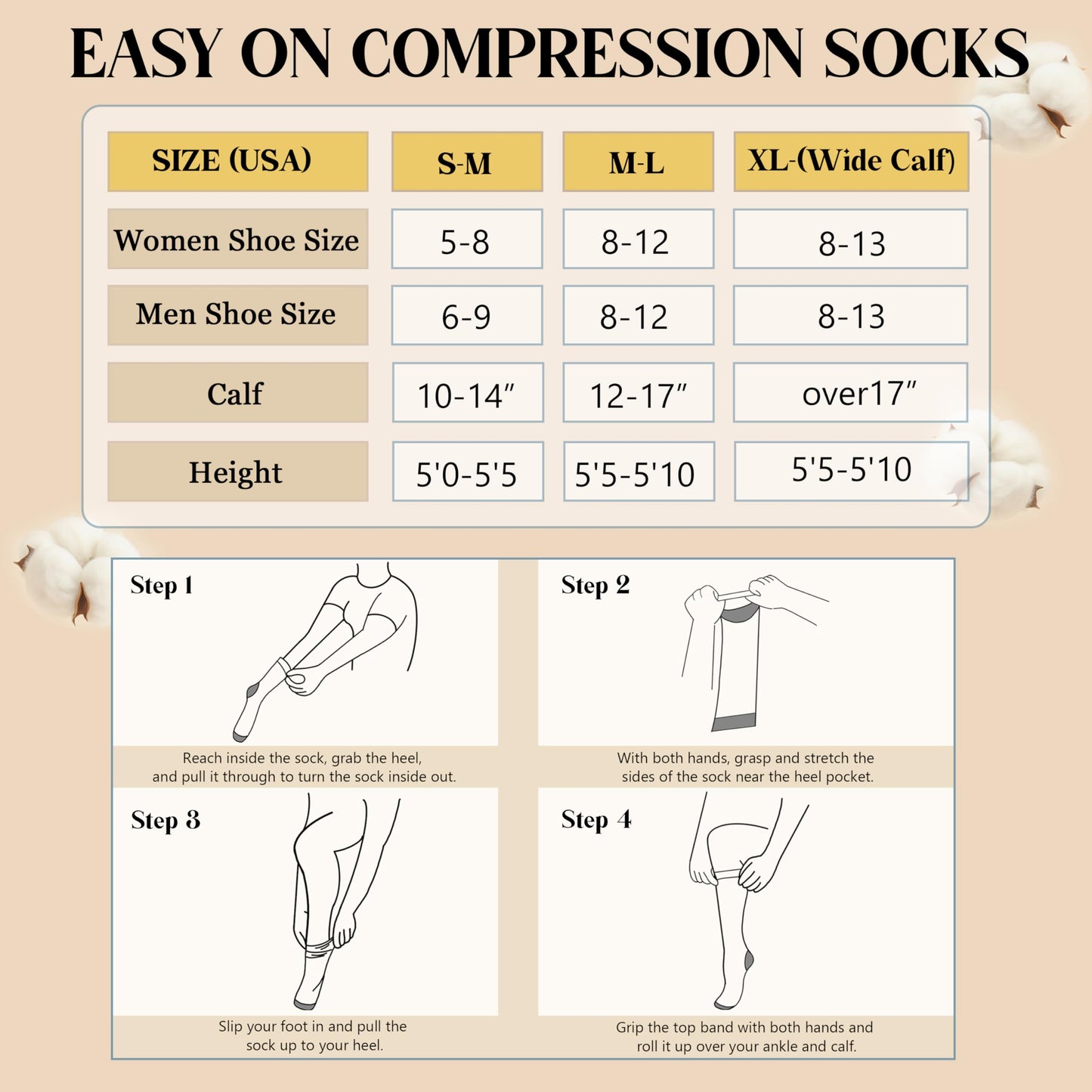 Cuyankin Compression Socks for Women and Men Cotton 15-20mmHg Knee High Soft Support Sock for Nurses, Flying, Travel, Pregnancy,Improve Circulation, Cream, Brown, Coffee