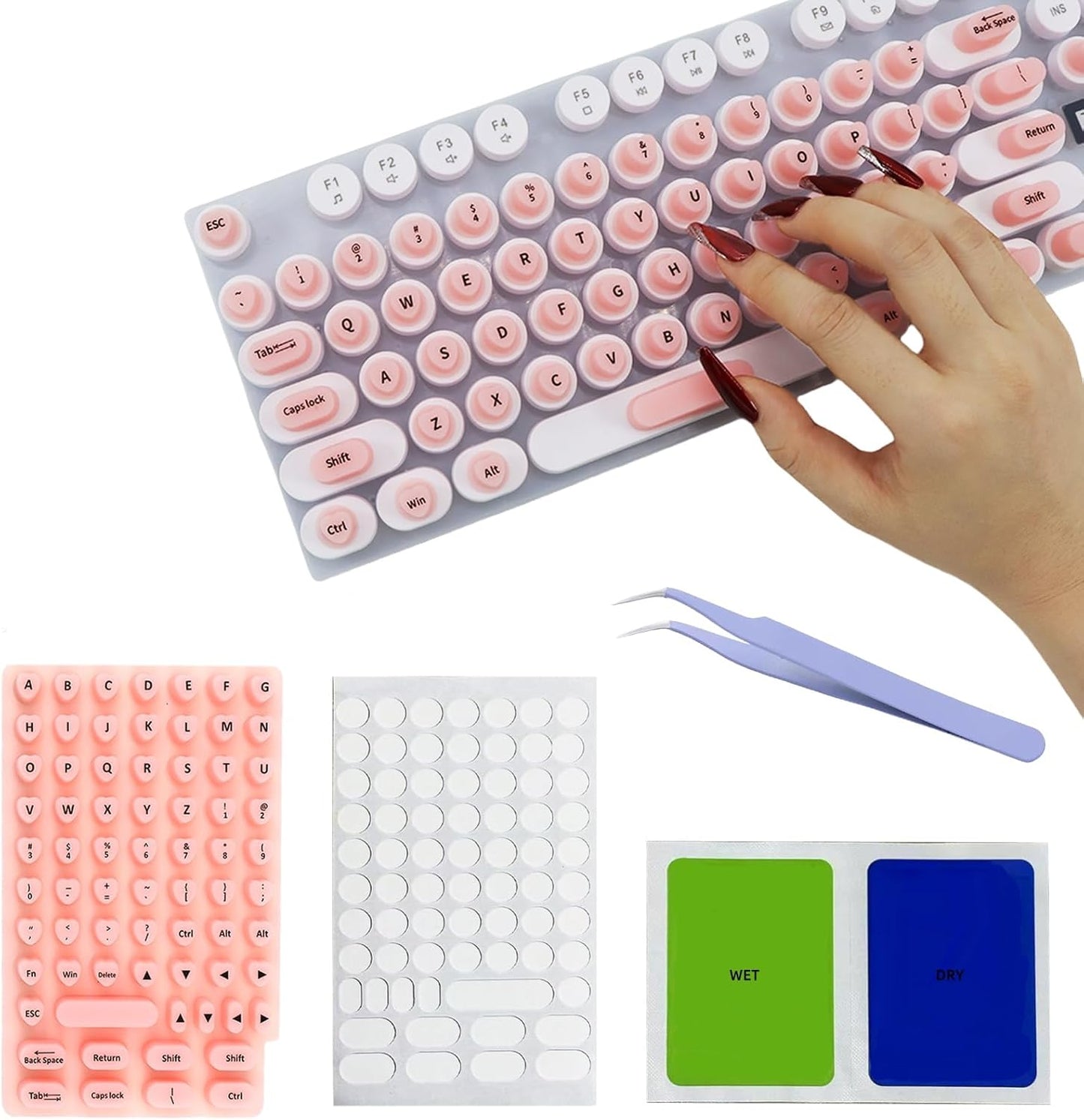 YzxQzxdron (70 Raised Keyboard Stickers for Long Nails Typing and Gaming - Reusable Sticky Keyboard Covers with Jelly