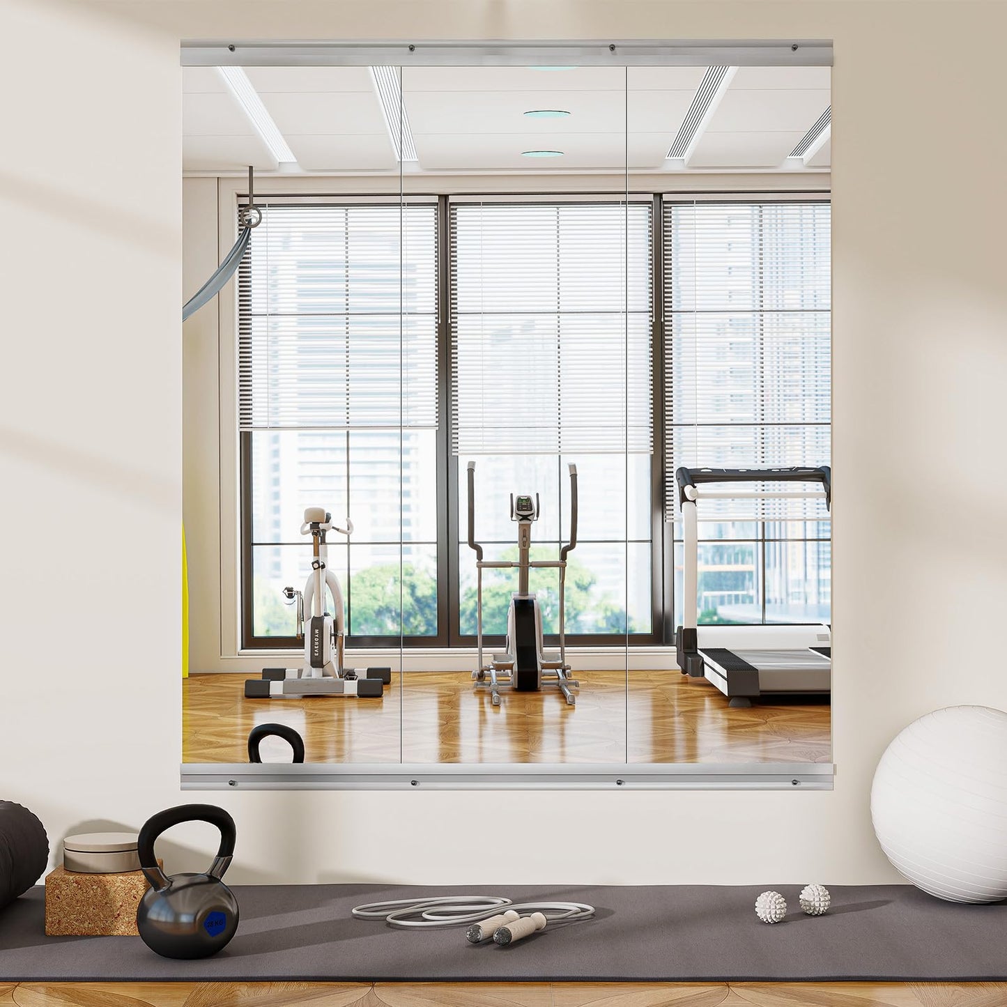 VooBang Home Gym Mirror - 3 PCS 16×56 inches, Large Frameless Wall Mounted Full Length Body Mirror for Dancing Studio, Exercise, Fineness, Yoga, Tempered Glass