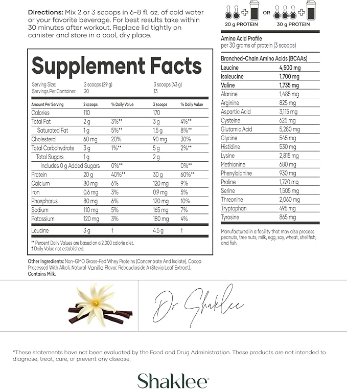 Shaklee - Performance® Advanced Physique® 100% Grass-Fed Whey Protein: Fast-Absorbing Formula - 20g Protein 110 Calories - Vanilla - 20 Servings