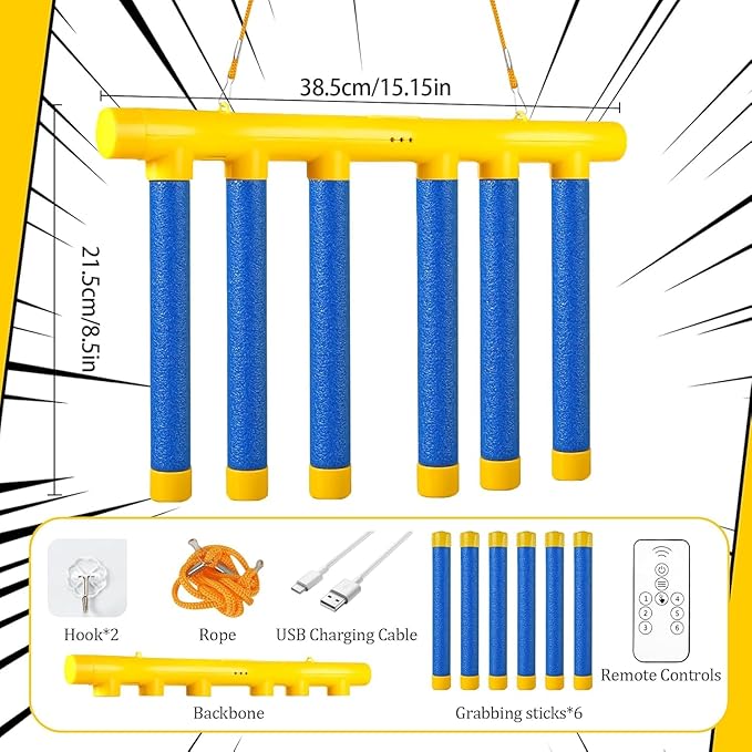 Reflex Challenge Game - Drop Sticks, Hand Eye Coordination, Reaction Training, 3 Adjustable Speeds, Remote Control