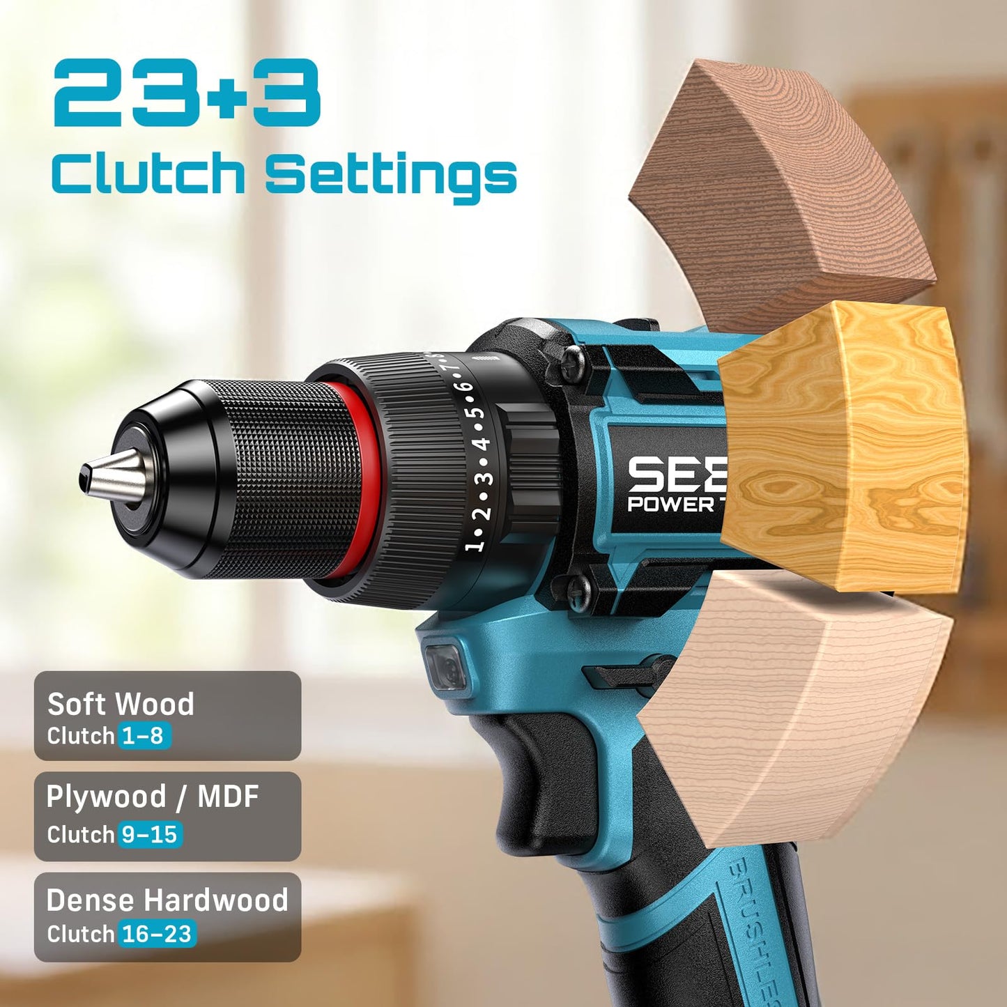 SEESII 21V Max Cordless Drill and Impact Driver, Power Tool Combo Kit Included 3/8'' Drill & 1/4'' Impact Driver, 2x 4000mAh Battery, Fast Charger, 20 pcs Driver Bit Set & Bag