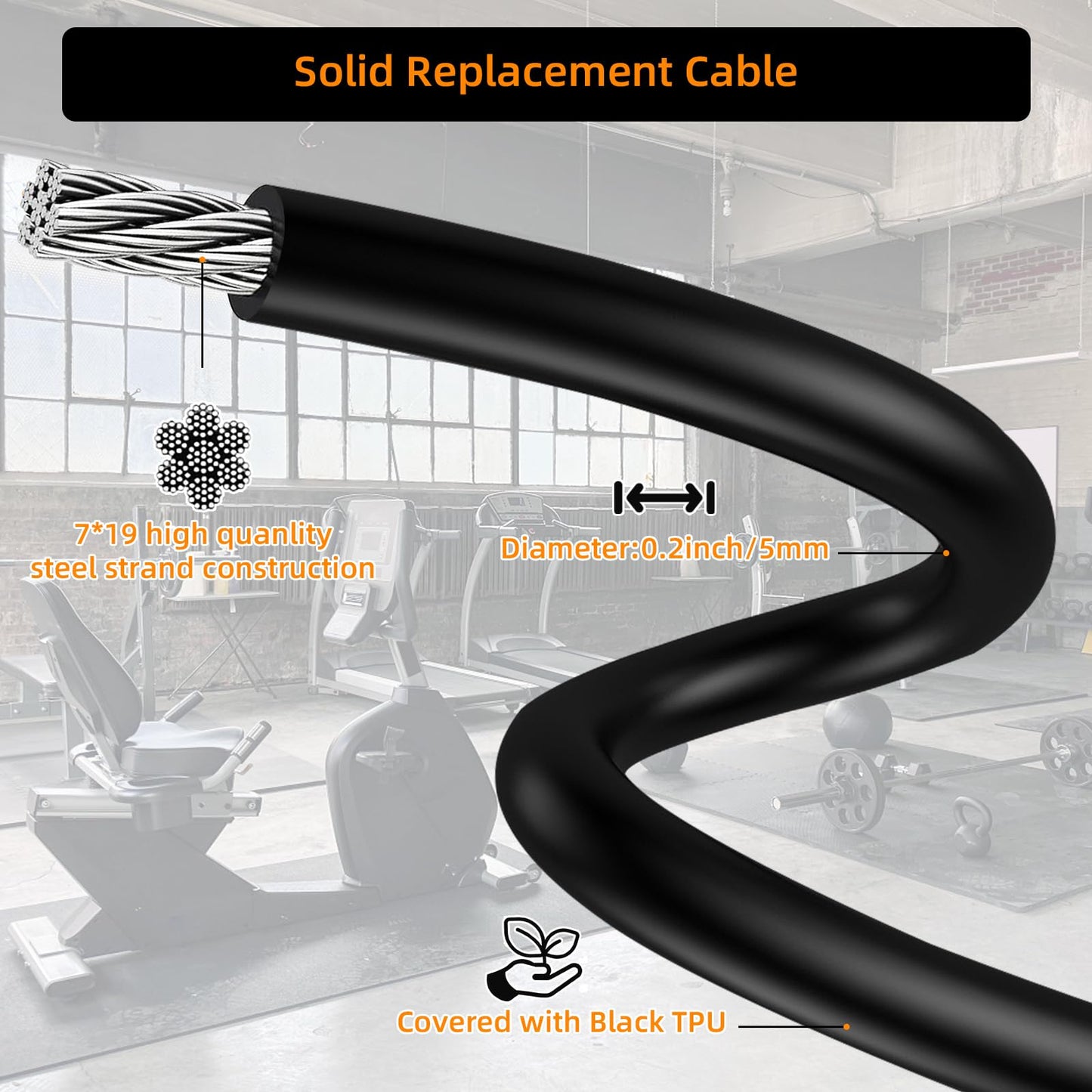 LFJ Gym Cable Pulley Cable Replacement for Pulley Machine Heavy Duty Steel Wire Rope 32.8/65.6/98.4 Ft for Weight Lift Pulley System, Gym Steel Cable, Thick 5mm, TPU Coated