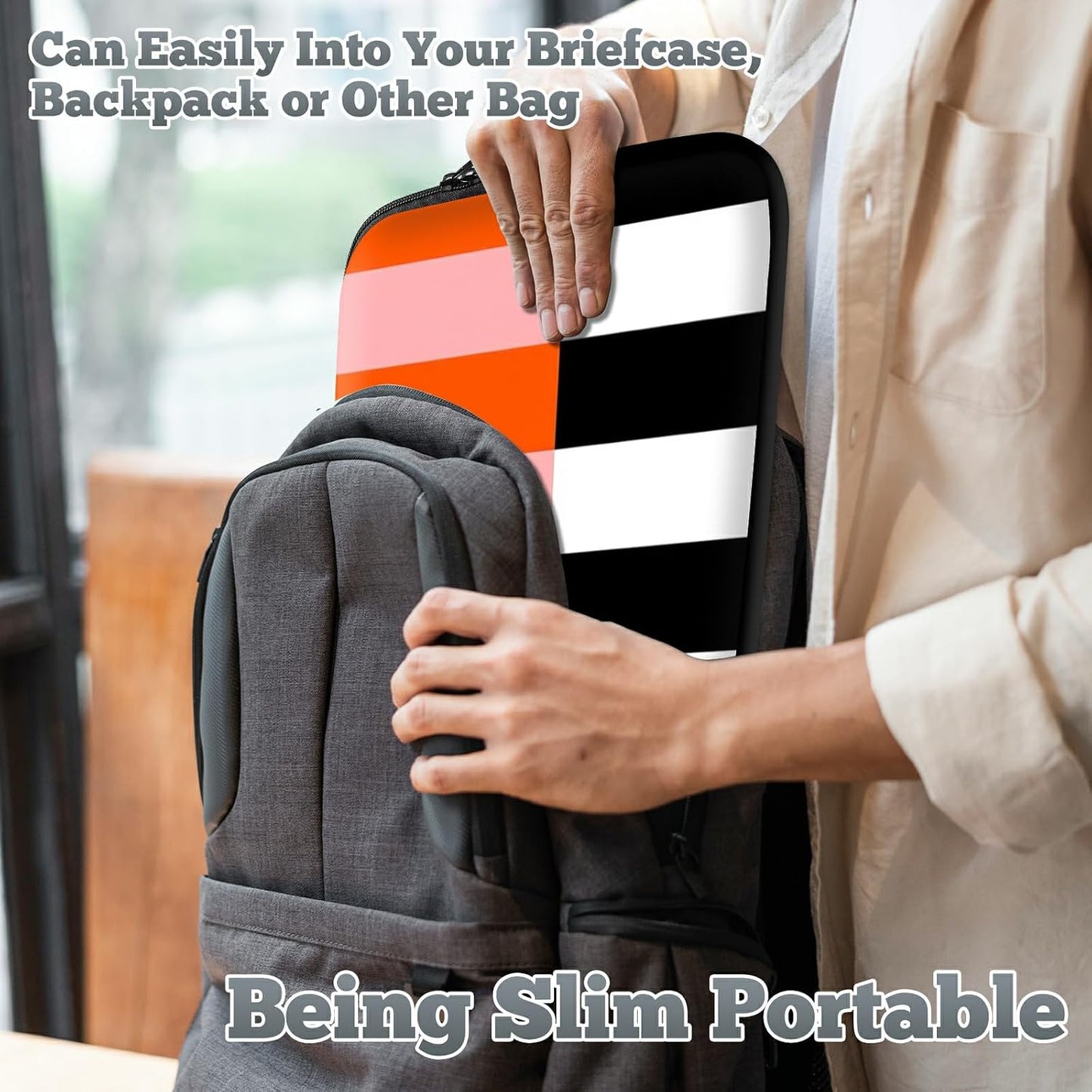 SROJDHFJB 10 inch, 7 10-inch Universal Tablet Laptop Sleeve Case Orange Black White Stripes Slim Carrying Case Travel