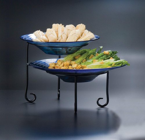 American Metalcraft TLSP1219 Wrought Iron Pizza Stand with Curled Feet, Two-Tier, 12" H x 19" W, Black