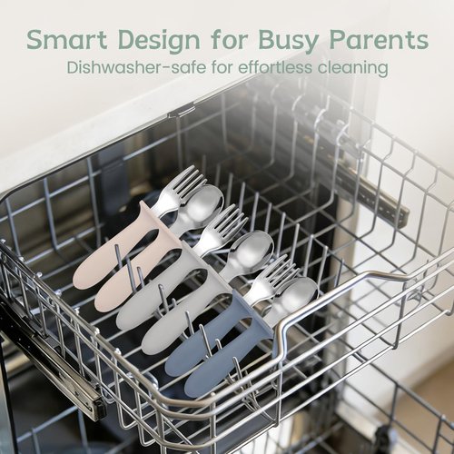 Eascrozn Toddler Forks and Spoons Set, 6 Pack Kids Silverware with Silicone Hand, 18/8 Stainless Steel Children Safe Toddler Utensils, BPA Free, Dishwasher Safe