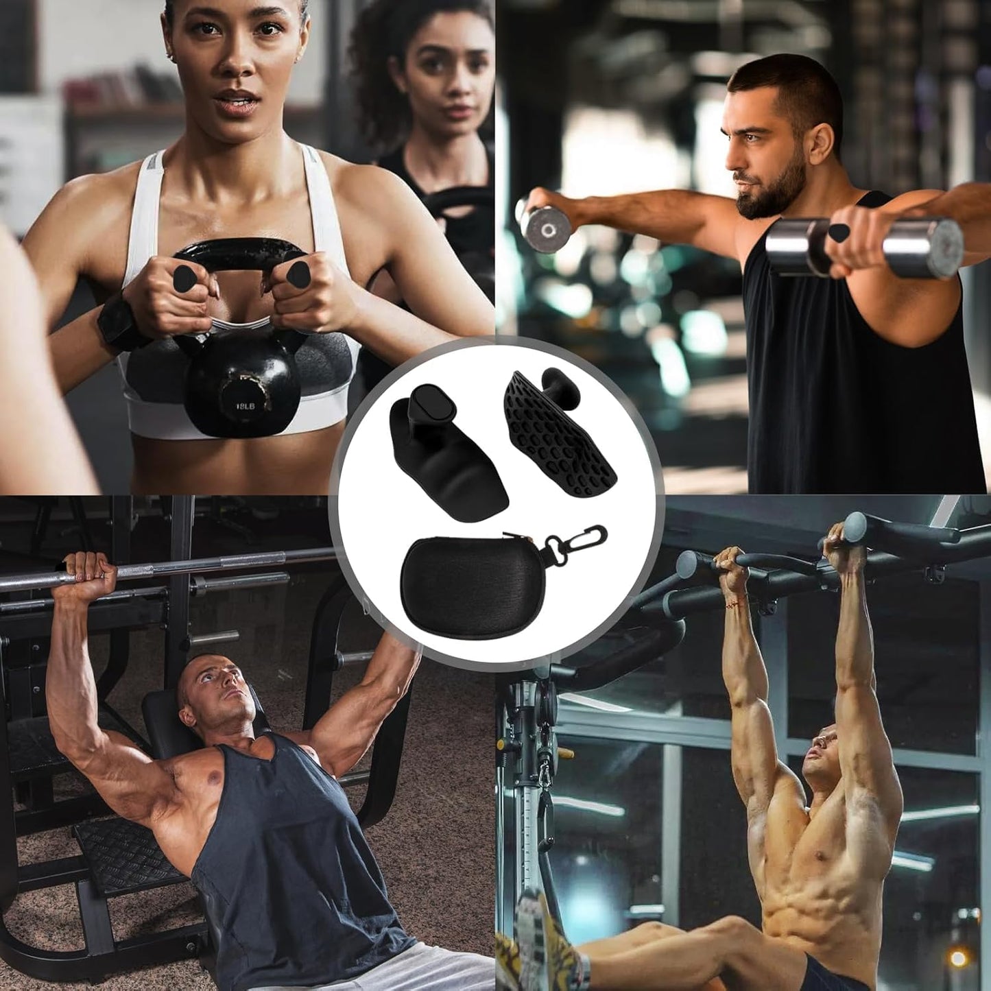 Anti-Slip Workout Grips，Rubber Hand Protector Gloves Improves Grip Strength ，Workout Gloves for Weight Lifting,ryptfit Grips,Pull Up,Dumbbell,Training，Applicable for Both Men and Women (Black)