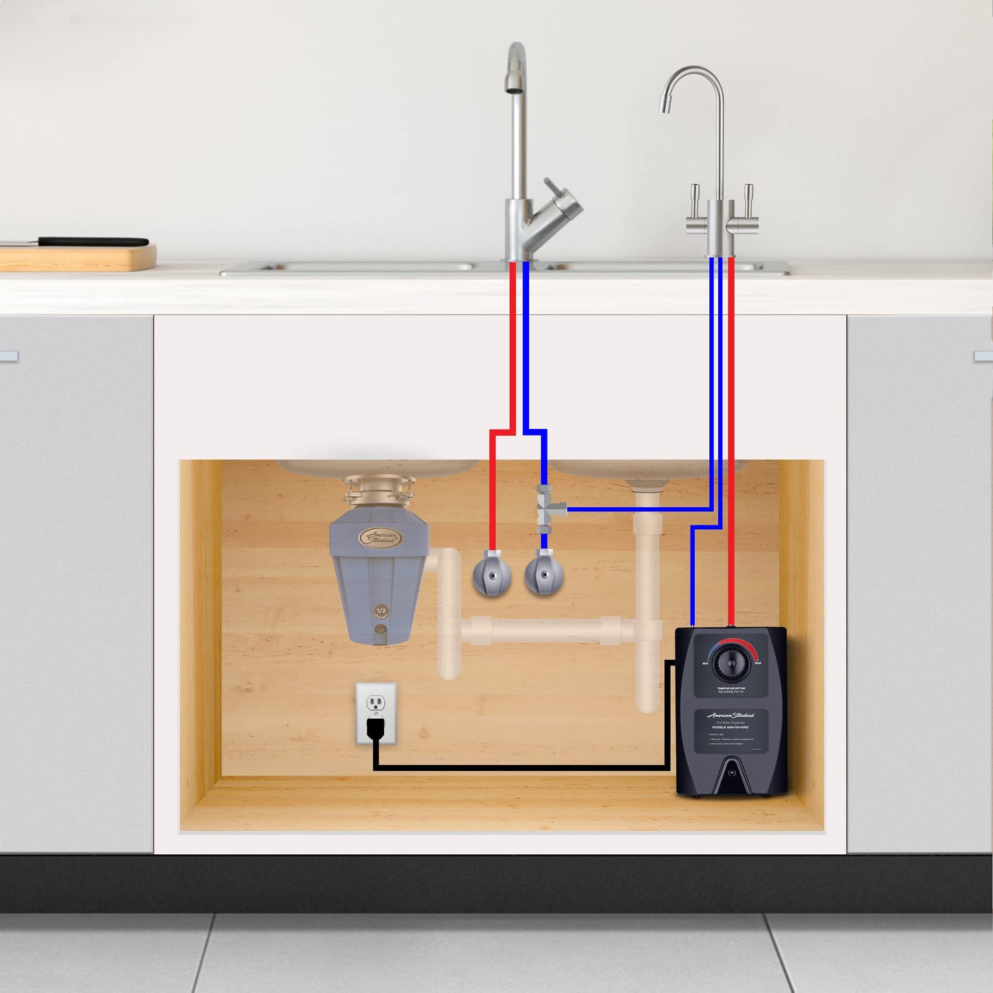 American Standard ASH-110 Hot Water Dispenser, Includes Polished Chrome Dual Handle Water Faucet 780 Watts, 110v