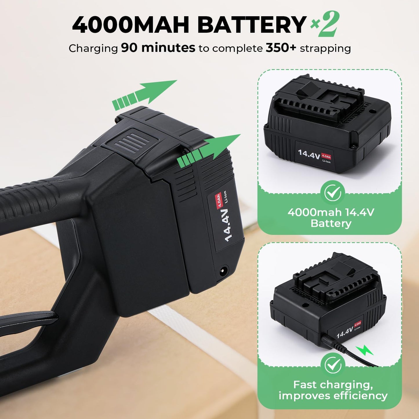 Flyrivergo Electric Strapping Machine 2 x 4000mAh Battery, Patented Easy-Repair Design & Tool Kit Included, with Real LCD Screen, for Industrial 1/2-5/8in PP PET Straps Automatic Strapping Tool