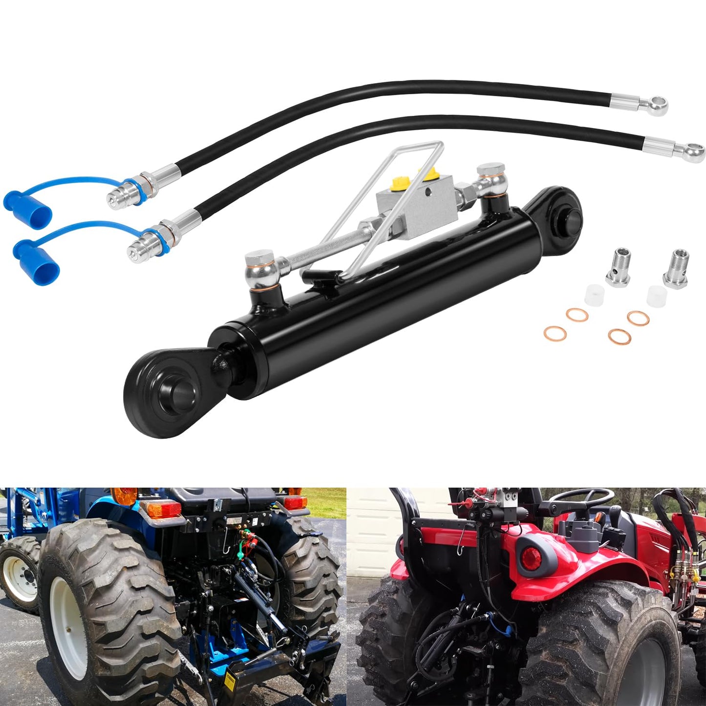Hydraulic Top Link Cat. 1-1 18 1/8” – 26 3/8” with Locking Block and 2 x Hoses，SPH320032 for Tractor Excavators and Class 1& 2 Equipment