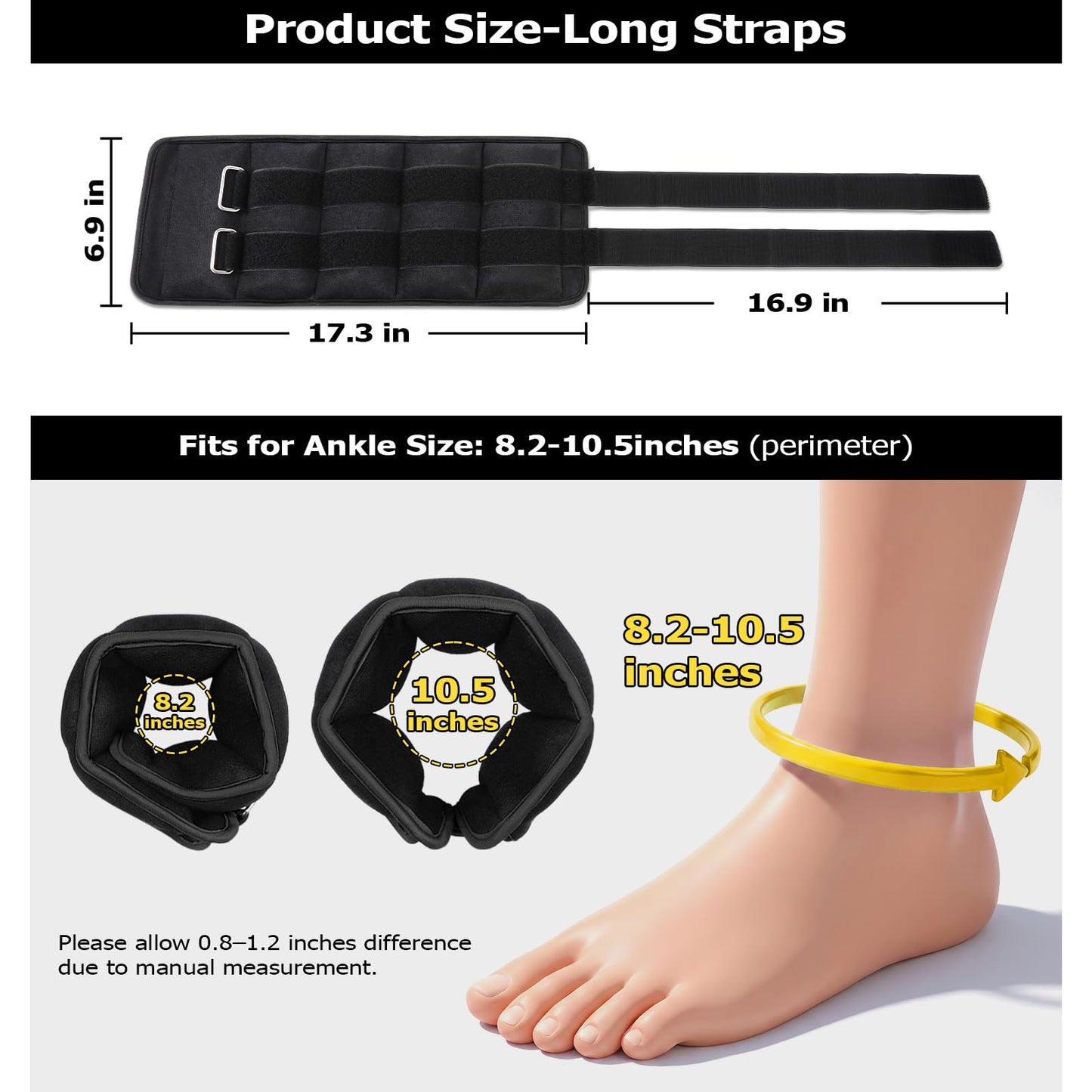 Ankle Weights, Wrist Arm Leg Weights 10 LBS x 2 for Women, Kids and Men, Comfortable and Soft, Perfect for Dancing, Running, Walking, Fitness, Workout (Black)