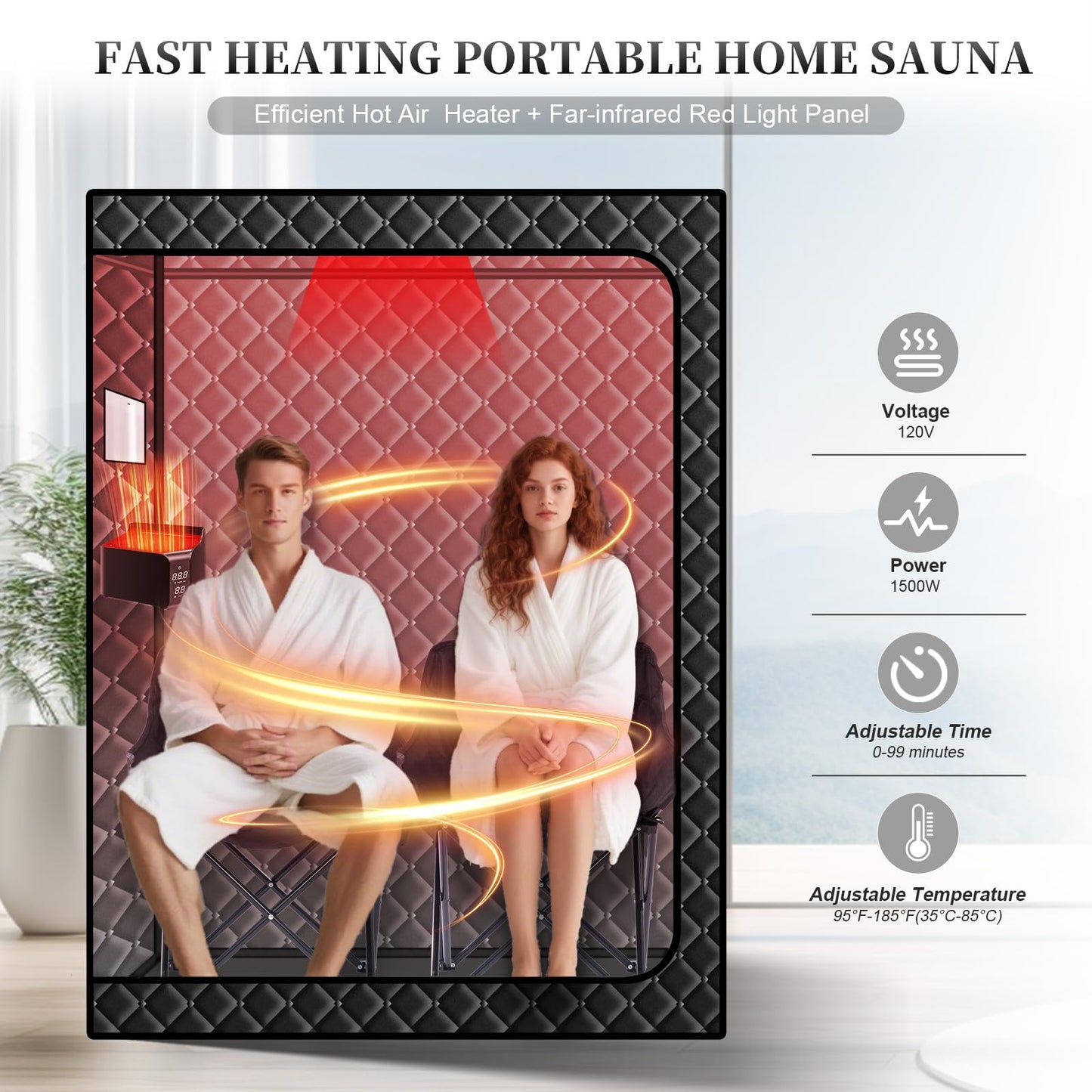 TaTalife Upgraded Hot Air Sauna, 1 or 2 Person Sauna Tent, 1500W & 159°F Portable Dry Wind Saunas, with 660nm Red Light, 2 Folding Chairs, X-Large Full Size Indoor SPA Tent for Body Recovery（110V）