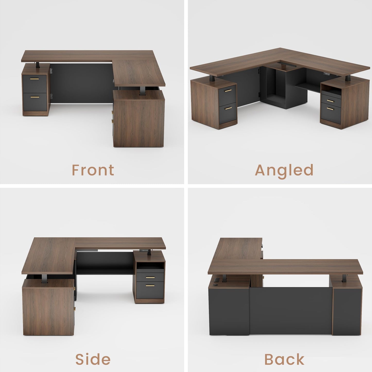 ModernMate 71" L-Shaped Electric Standing Desk with 5 Drawers, One-Piece Height Adjustable Executive Stand Up Desk, AC/USB & Privacy Panel, Home Office Workstation with Storage, Black Walnut