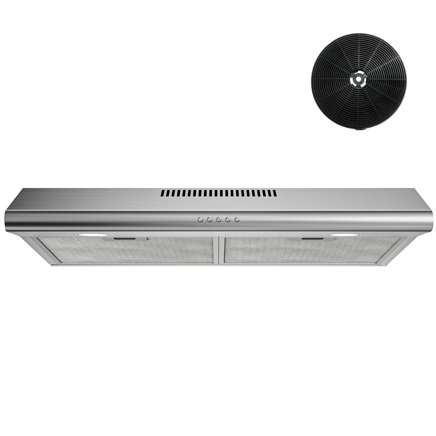 FIREGAS 30 Inch Under Cabinet Range Hood, 300 CFM Ducted/Ductless Kitchen Vent Hood Over Stove, 3-Speed Exhaust Fan with LED Light, Reusable Filter & Charcoal Filter, Stainless Steel