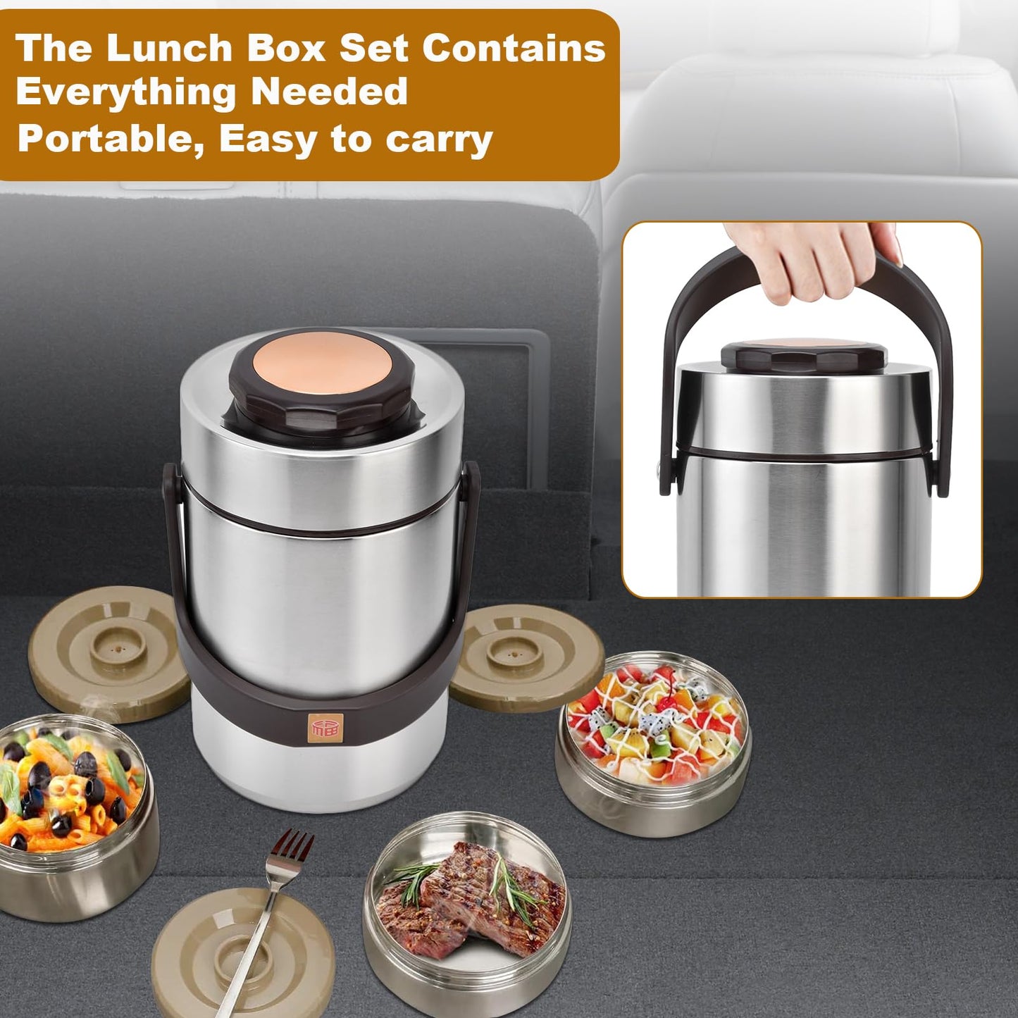 Food Jar For Hot Food Adults Hot Food Container Lunch Box Insulated, 67 Oz Adults Stainless Steel Vacuum Soup Insulation Lunch Box Portable 3 Layer Vacuum Insulated (Original Color)
