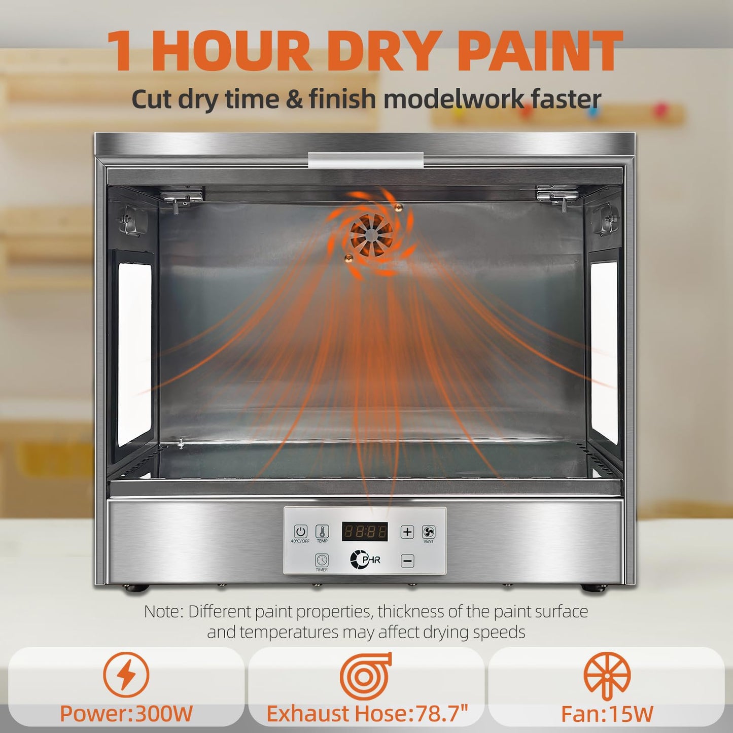 OPHIR 300W Airbrush Drybooth for Model Paint Drying, Stainless Steel Quicky Painting Drybooth with Exhaust Fan & Extension Hose, Top Storage Space, for Primer Varnish Acrylic Paint, 110V