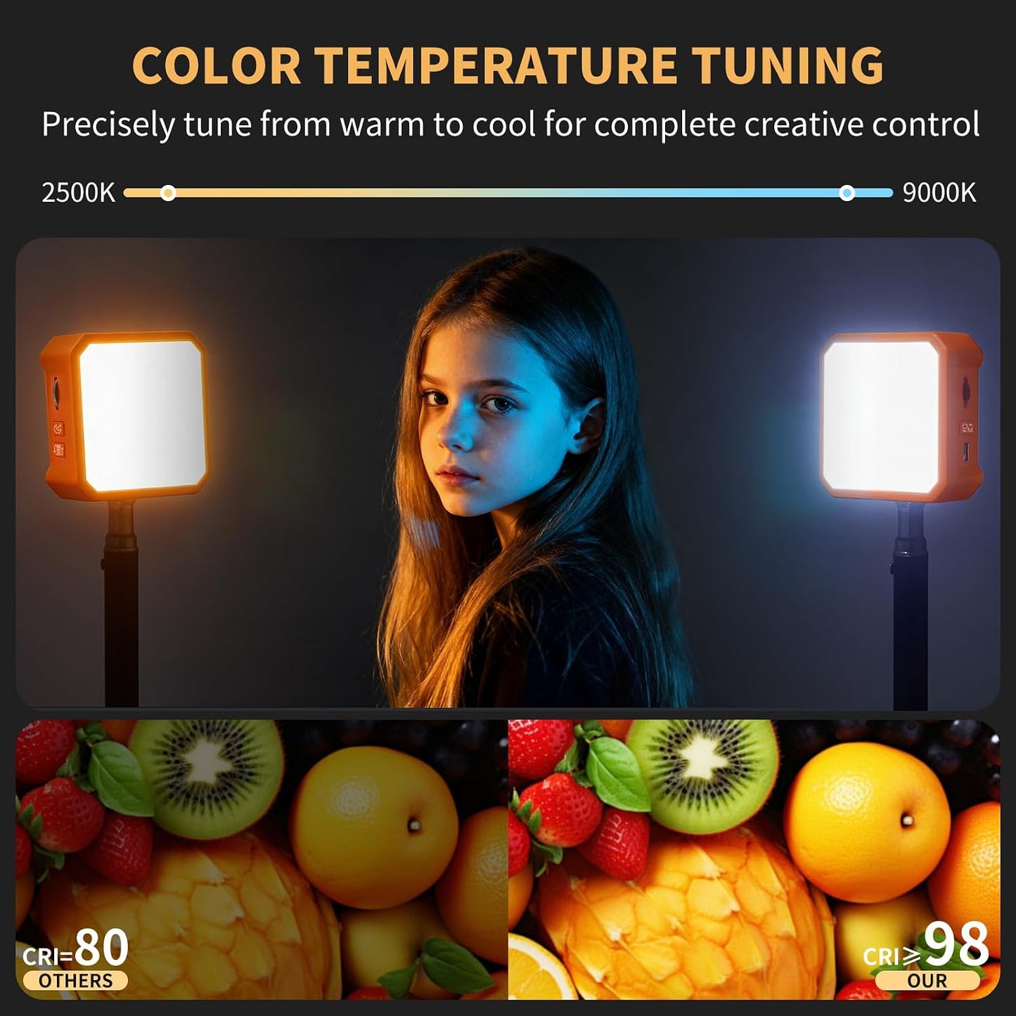 ailight 98+ 2500-9000K) 2000mAh Magnetic LED Video Light, Portable Camera Lights for Content Creator(CRI & Rechargeable