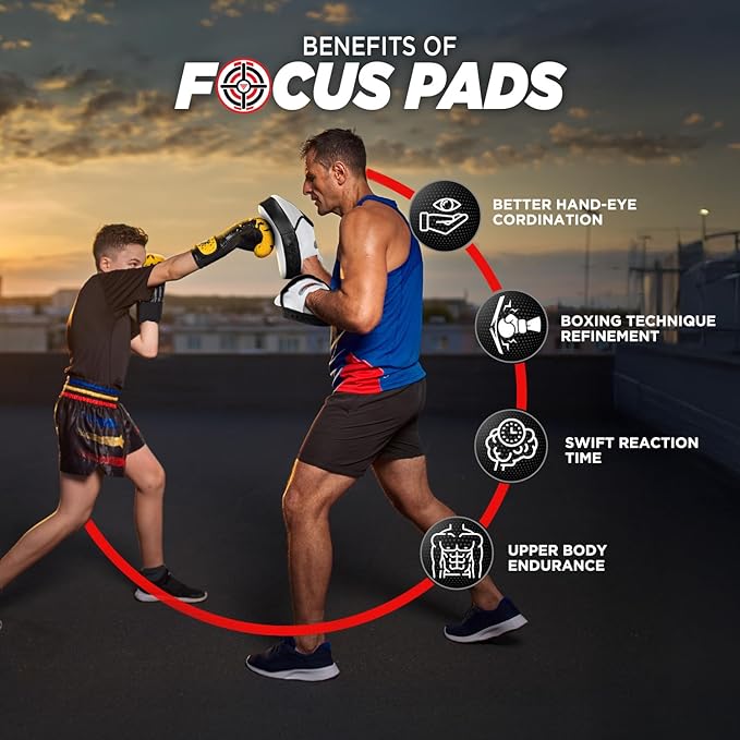 WYOX Curved Focus Mitts for Boxing & MMA | Durable PU Leather Punching Pads with Adjustable Strap | Ideal for Muay Thai, Kickboxing, Martial Arts Training – Hand Target Strike Shield for Men & Women