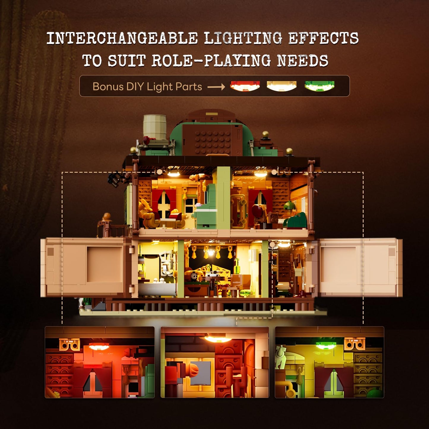 Lumibricks Western-Inn Lighting-Building-Bricks Set - 2682 Pcs The Old West Inn Light Construction Hotel Building Model Set for Adults and West Lovers