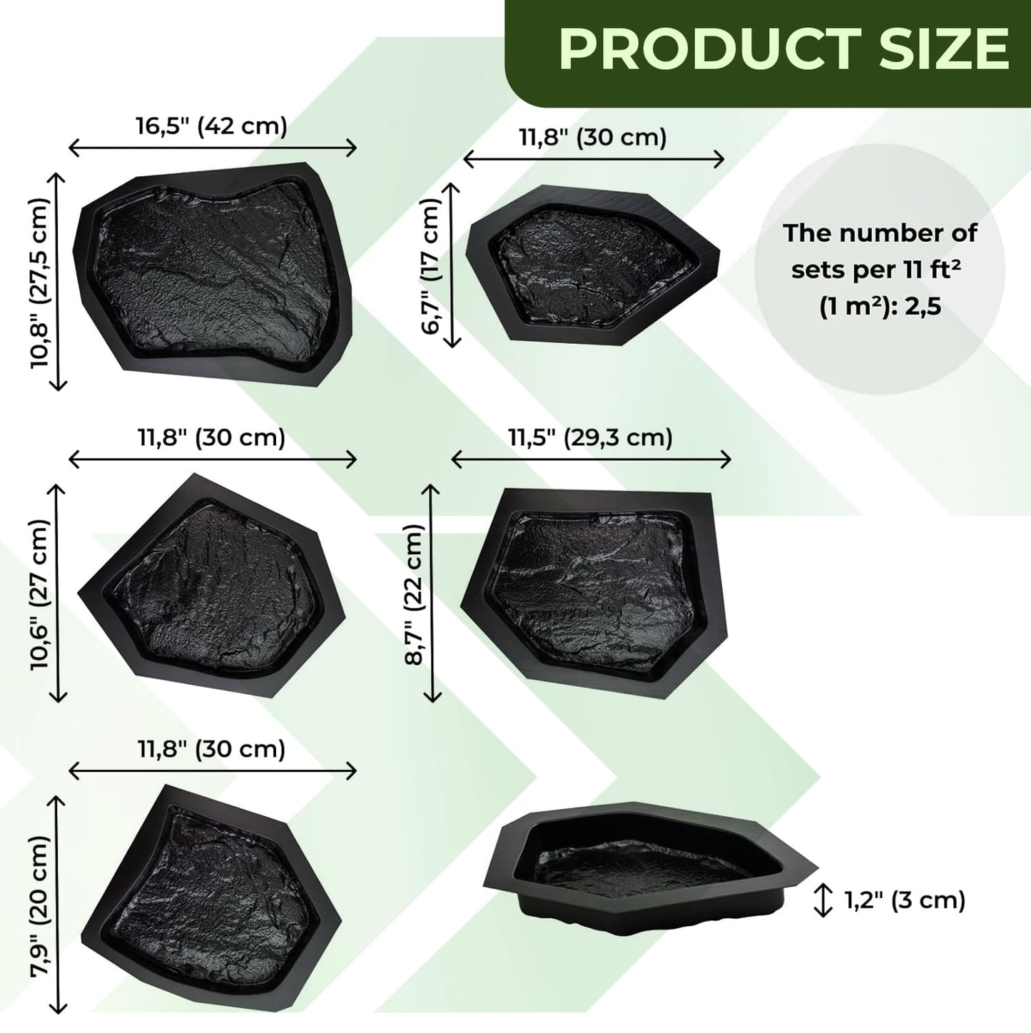Betonex 6 pcs Flagstone Molds ABS 2mm Cement Mold - Paver Mold Reusable - Casting Pathmaker Garden Pathmate Pavement Precast Concrete Molds and Forms Walkway