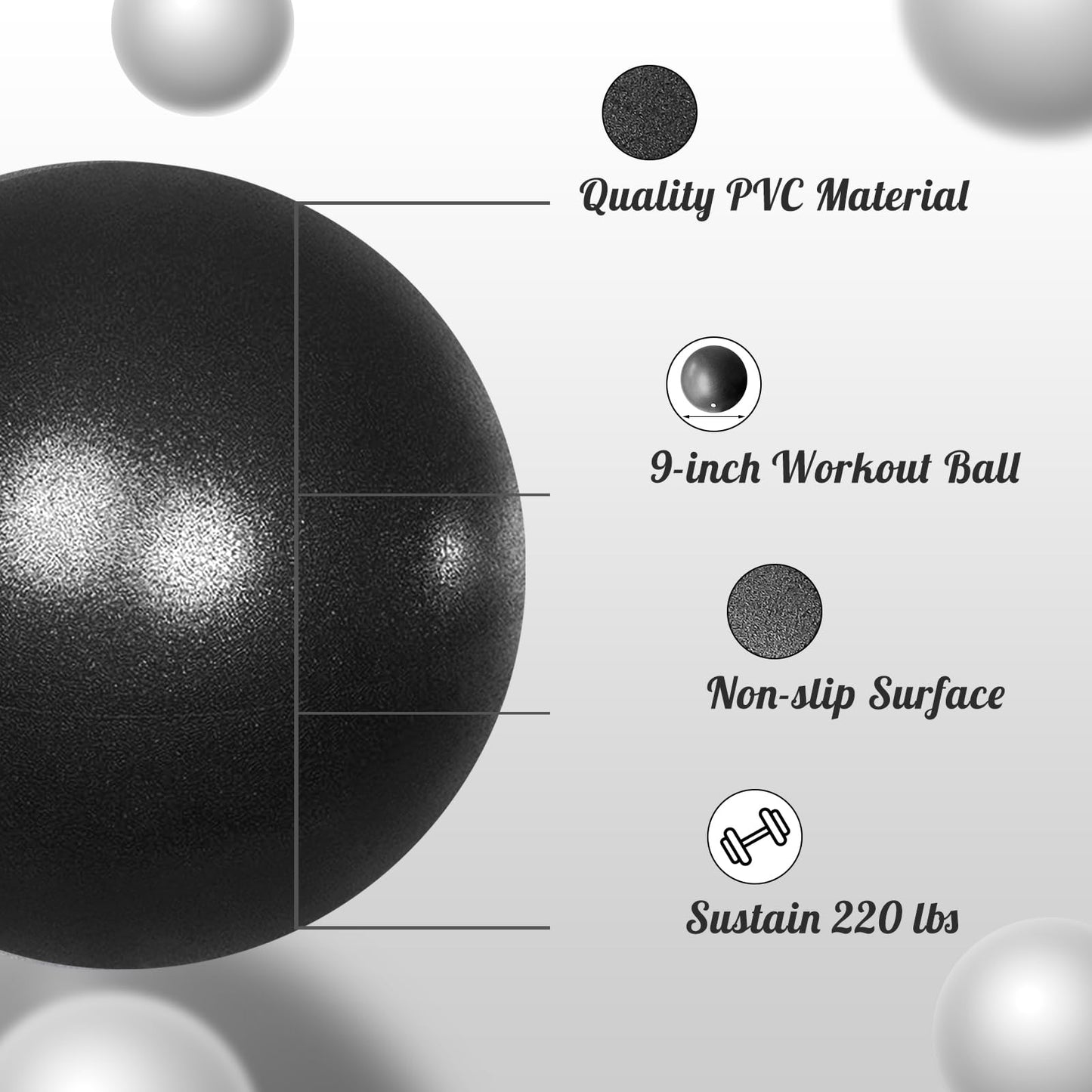 Pimoys Pilates Ball 9 Inch Small Exercise Ball Mini Yoga Ball Workout Ball for Stability, Barre, Fitness, Bender, Core Training, Improves Balance (Black)