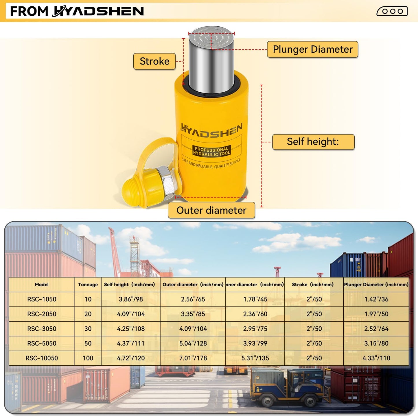 HYADSHEN 20 ton Hydraulic Cylinder Jack Sets Porta Power Ram Jack Kit with CP-180 Hydraulic Hand Pump, 2” Stroke Hydraulic Cylinder Jack Single Acting Lifting Cylinder Retract Automatically