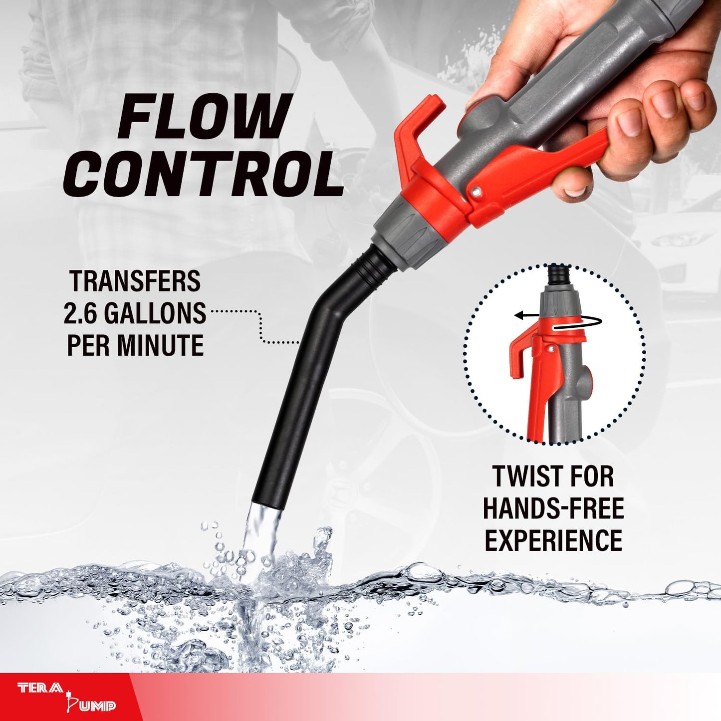TERA PUMP [2PK] TREP01-T Multipurpose Battery Powered Fuel Pump with Quick Stop Nozzle for E85, Diesel, DEF, Kerosene - Gas Liquid Transfer Pump with Telescopic Suction (2.6 GPM, 360 Swivel Nozzle)