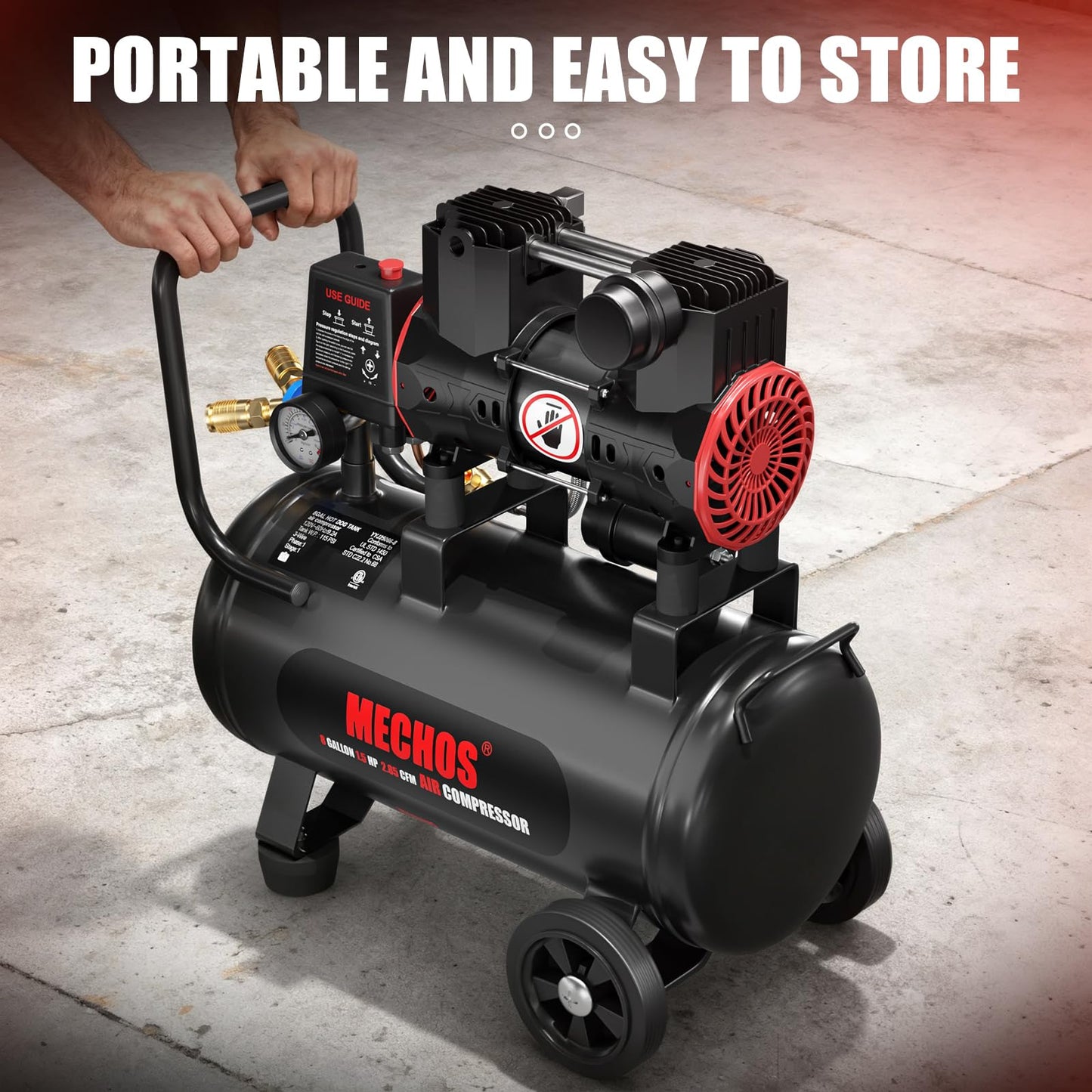 Portable Air Compressor with 8 Gallon Steel Tank, 1.5 HP 2.85 CFM @ 90 PSI, 116 Max PSI Oil-Free Air Compressor for Garage, Home Use, Tire Inflation, Nail Gun, DIY Projects,110V