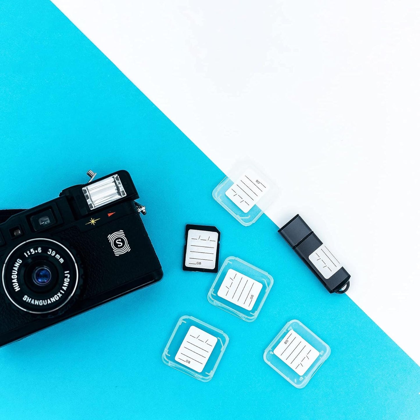 LeongLzt (120 Count) 6 SD Card Label Stickers/Flash Drive Labels with Free SD Card Cases & a Storage Box - Stick-On
