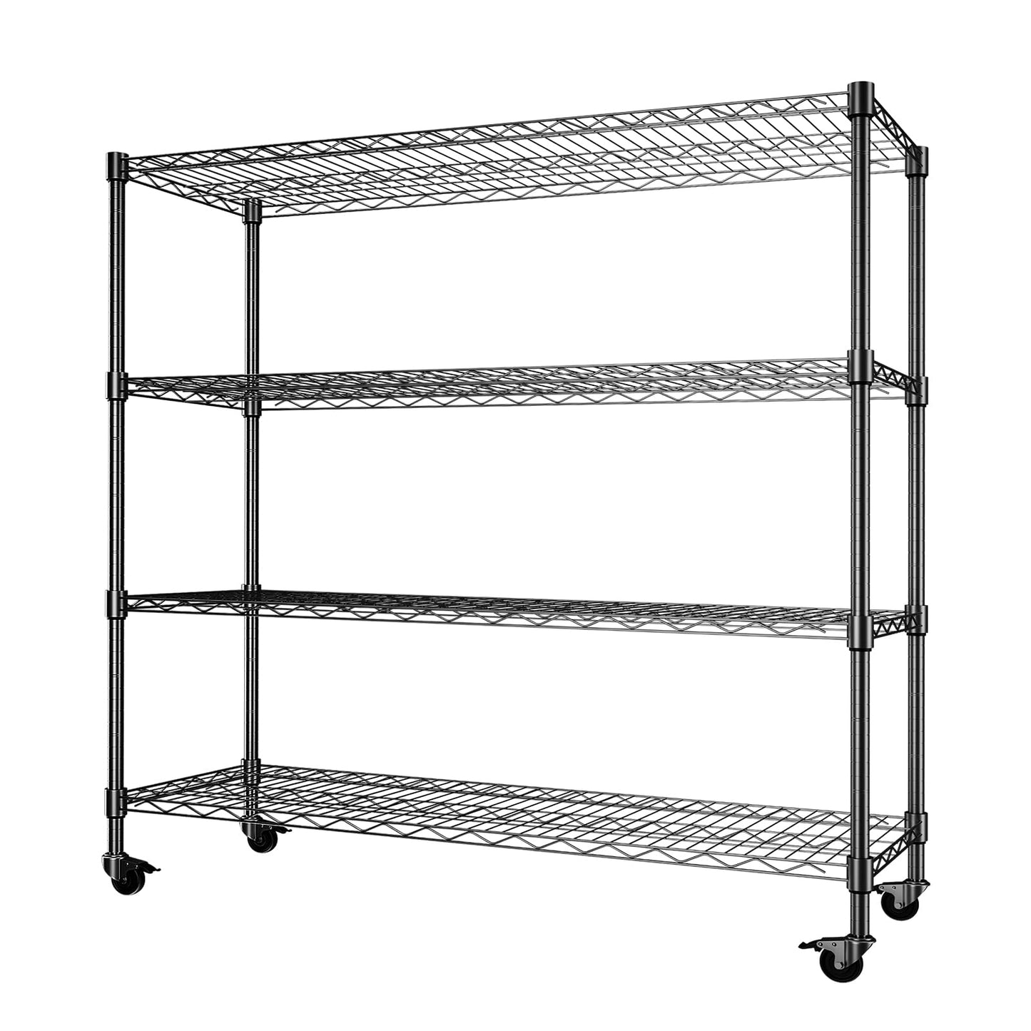 KAXIWEI Storage Shelves 2500LBS Metal Shelving 4 Tier Wire Shelving Garage Shelving Units with Wheels Heavy Duty Metal Shelves for Shelving Unit Adjustable Shelf, 62" H x 58" W x 20" D
