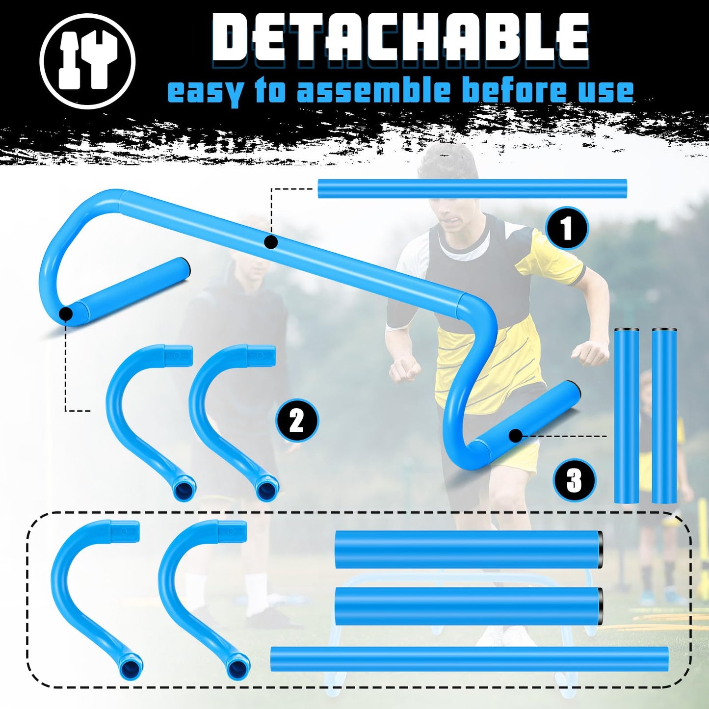 Wettarn 10 Pcs Speed Agility Training Hurdles Detachable Durable Hurdle Agility Plyometric and All Purpose Speed Training Equipment for Athletes Soccer Basketball(6 Inch,Blue)