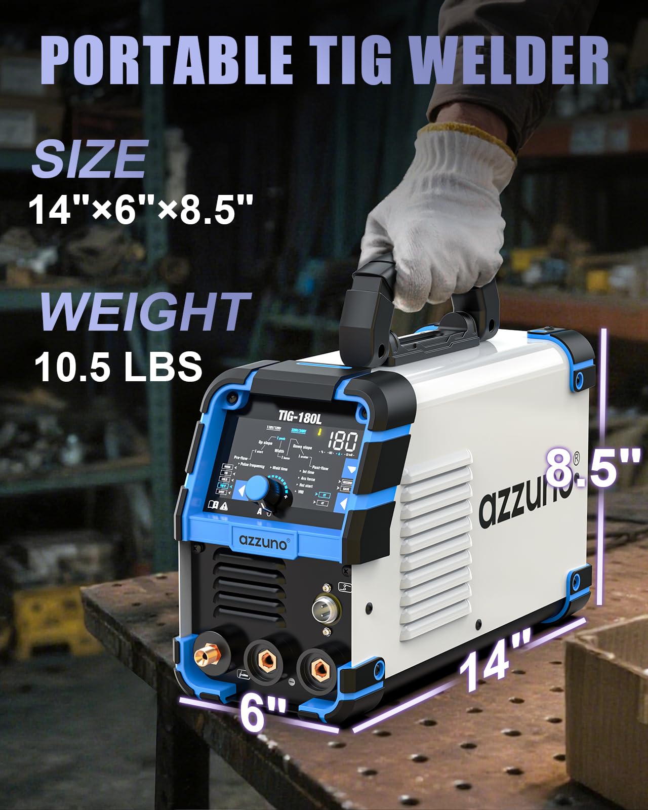 AZZUNO Cold TIG Welder With Pulse 180Amp Large LED Display, 5-in-1 DC HF TIG/PULSE TIG/COLD/SPOT TIG/STICK, 110V&220V Dual Voltage TIG Welding Machine
