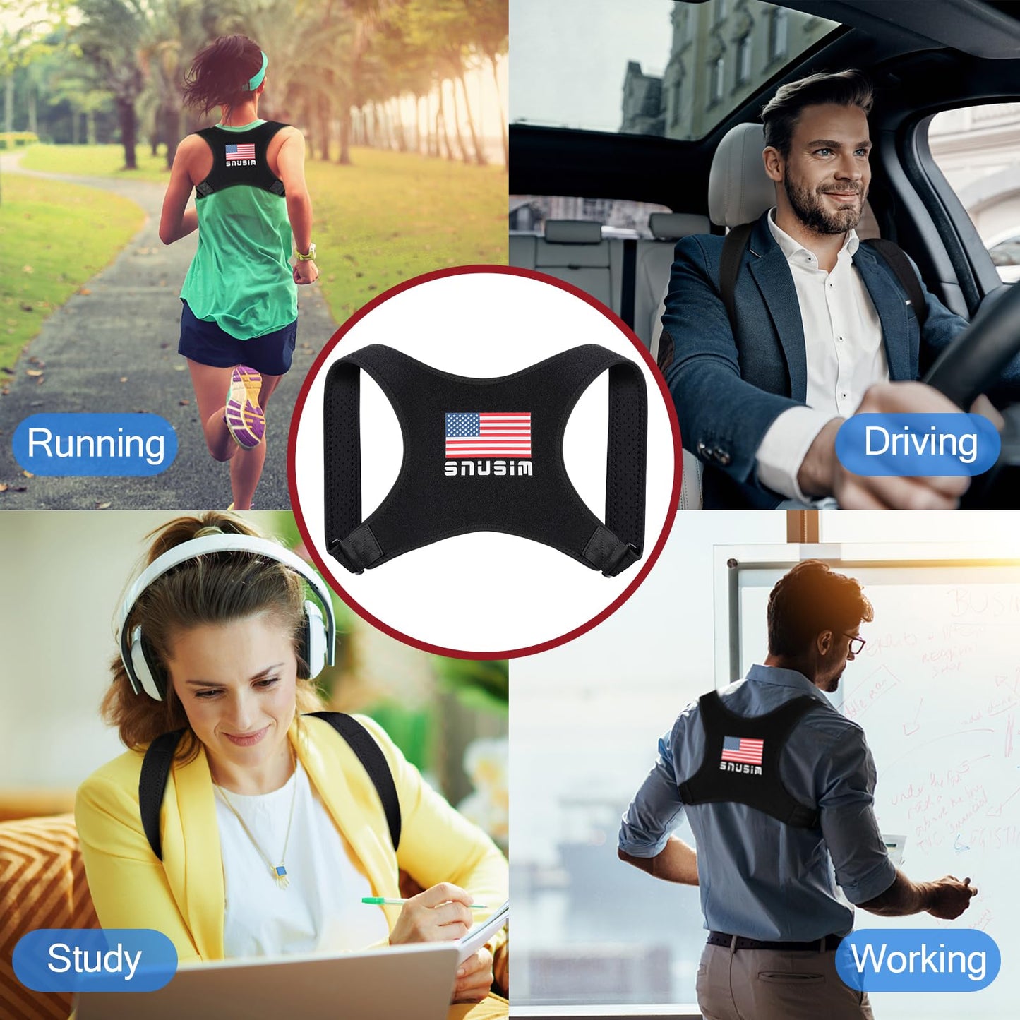 SNUSIM Posture Corrector Upper Back Brace Neck Shoulder Back Support Brace Pain Relief Belt for Women Men Braces Spine Straightener Breathable