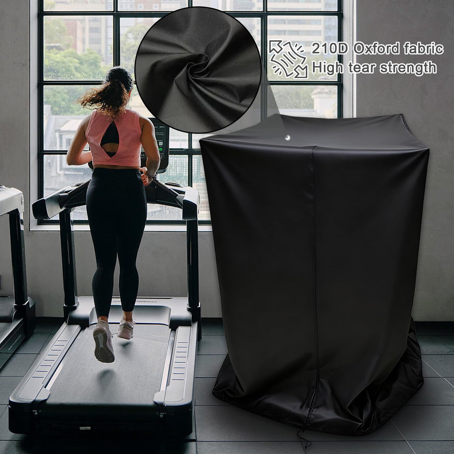 Folding Treadmill Cover - Running Machine Protective Case 210D Heavy Duty Organizer Home Fitness Accessories（37″L x 30″W x 63″H）