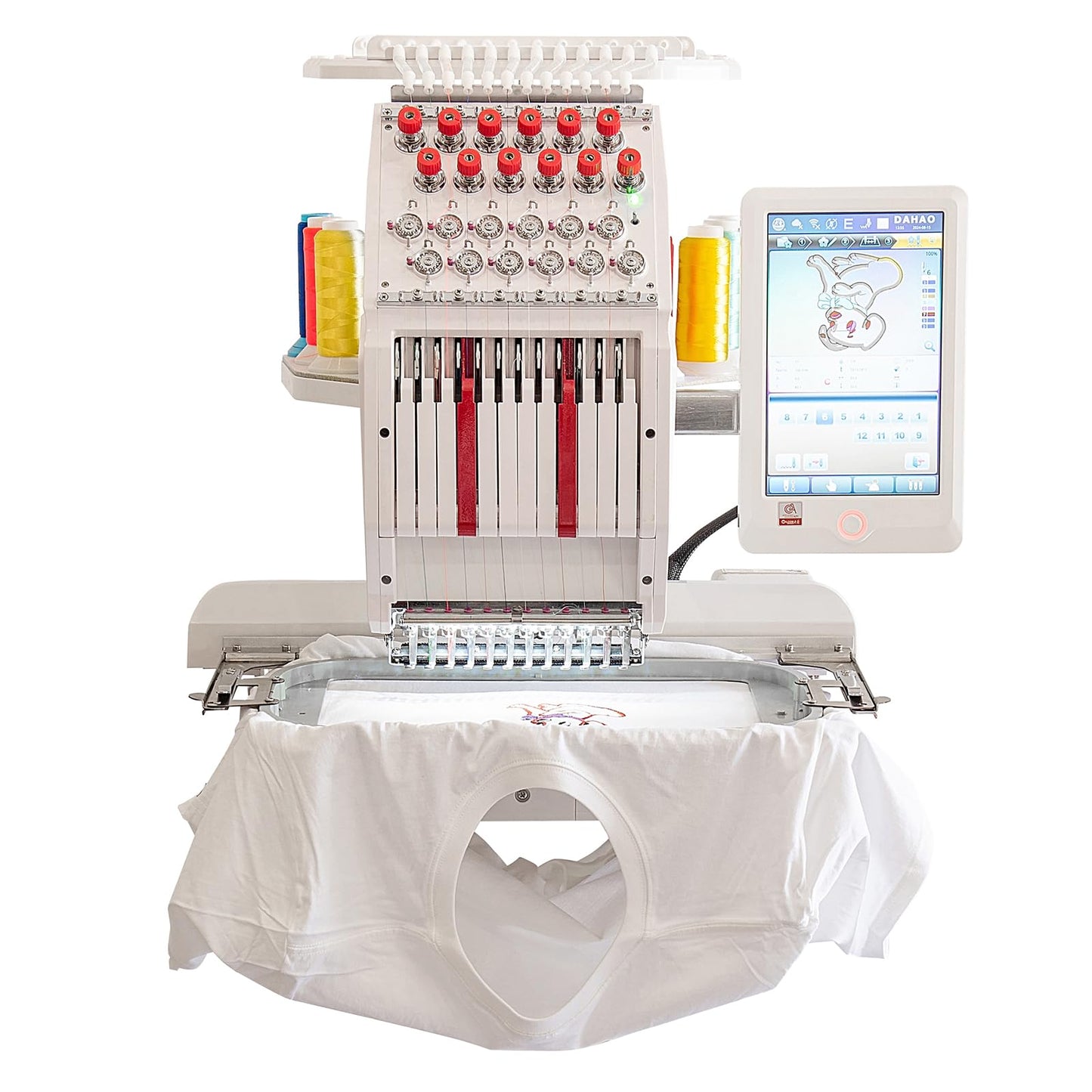Commercial Embroidery Machine, Multi Needle Embroidery Machine 12 Needles, 11.8"x7.8" Embroidery Area, 1000SPM Max Speed, Wifi & 10.1" Touch Screen, Suitable for 3D Hat, Flat & Garments (YS-1201-MINI)