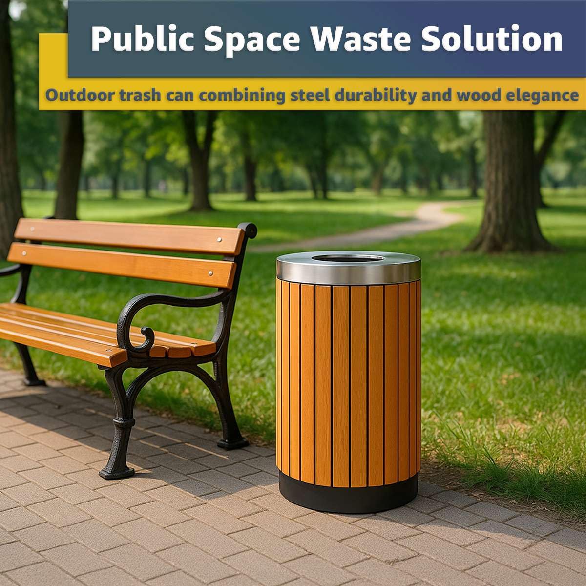Zedfire 17 Gallon Round Outdoor Trash Can - Heavy Duty Steel & Wood Composite Commercial Decorative Garbage Bin with Open Lid, Durable Park, Retail & Transit Waste Container