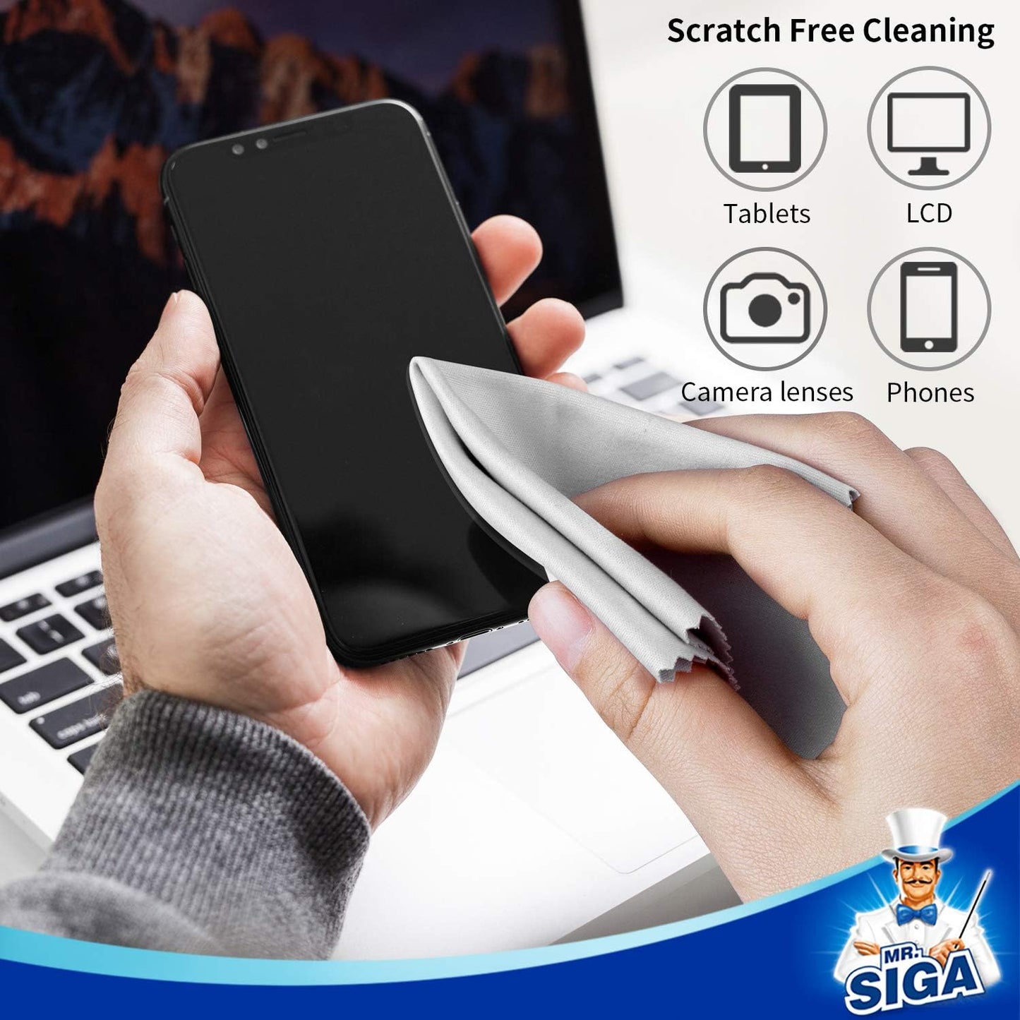 12 Pack, 6 7 inches (15 18 cm), MR.SIGA Premium Microfiber Cleaning Cloths for Lens, Eyeglasses, Screens, Tablets