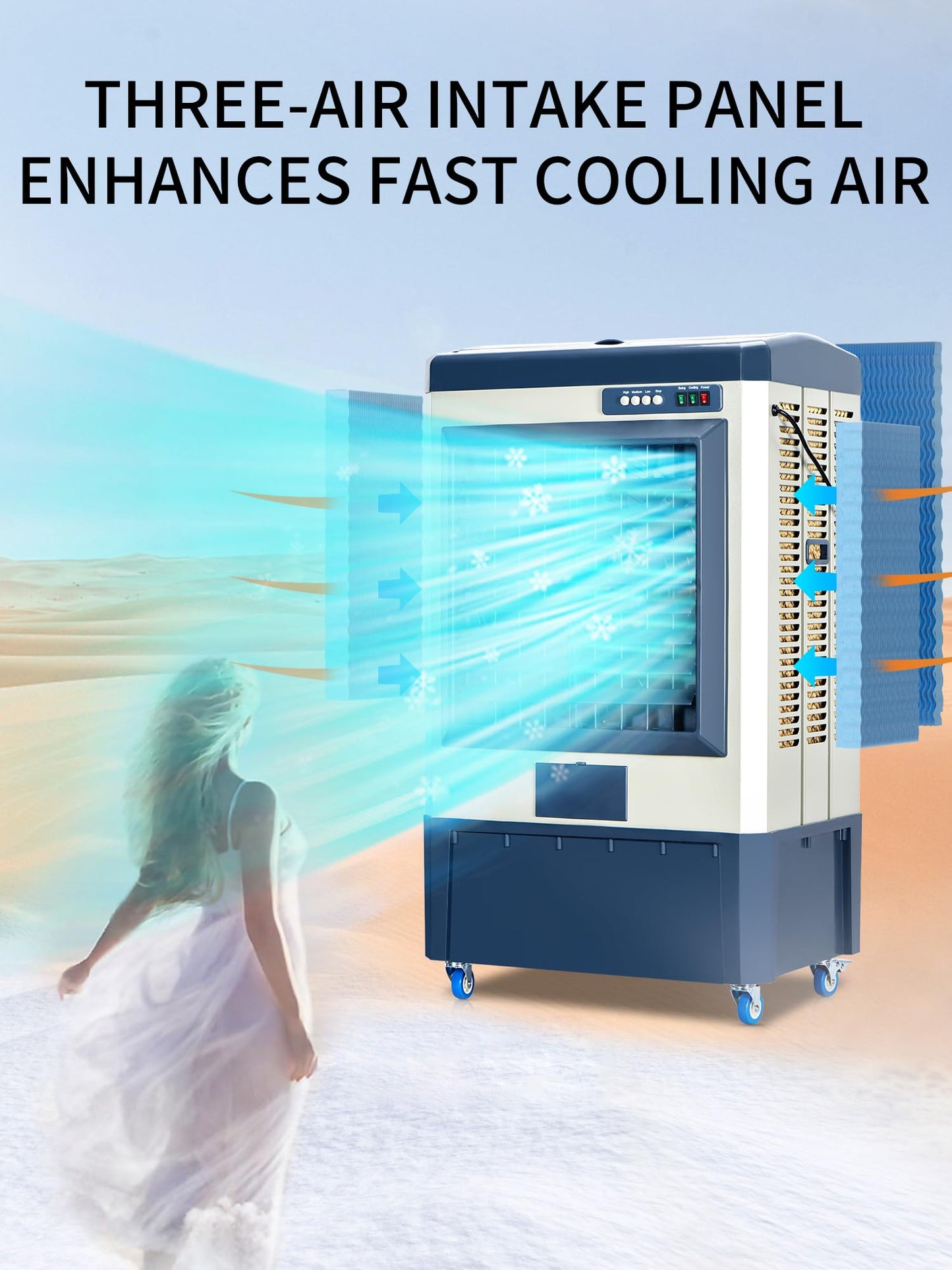 Uthfy 48" Swamp Cooler, 6500 CFM Evaporative Air Cooler with 19 Gallon Water Tank, Cooling Fan with 5 Ice Pack, 120° Oscillation, 3 Speed, Portable Outdoor Air Conditioner for Garage, Commercial Use