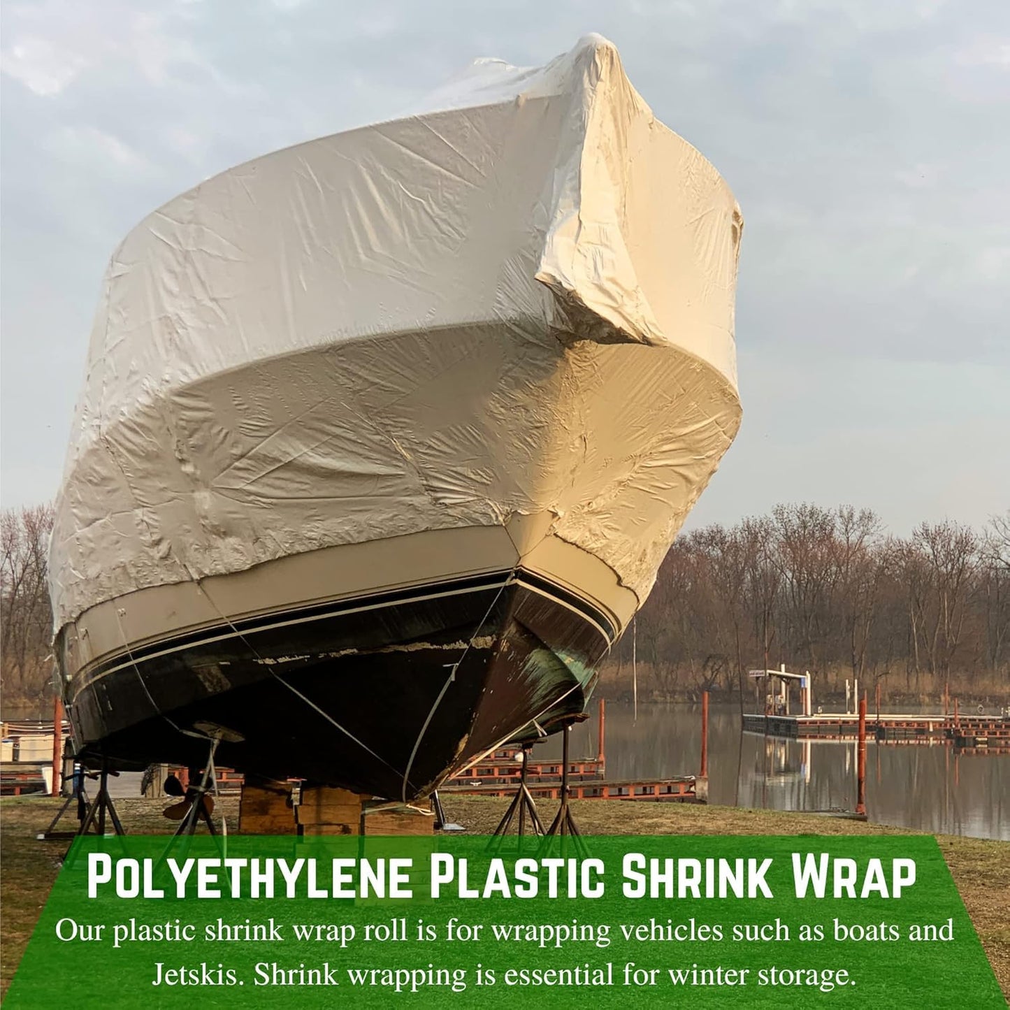 FPS Polyethylene Shrink Wrap - 7 mil Boat Shrink Film for Heat Gun, Industrial Protection and Storage, White, 14' x 150'