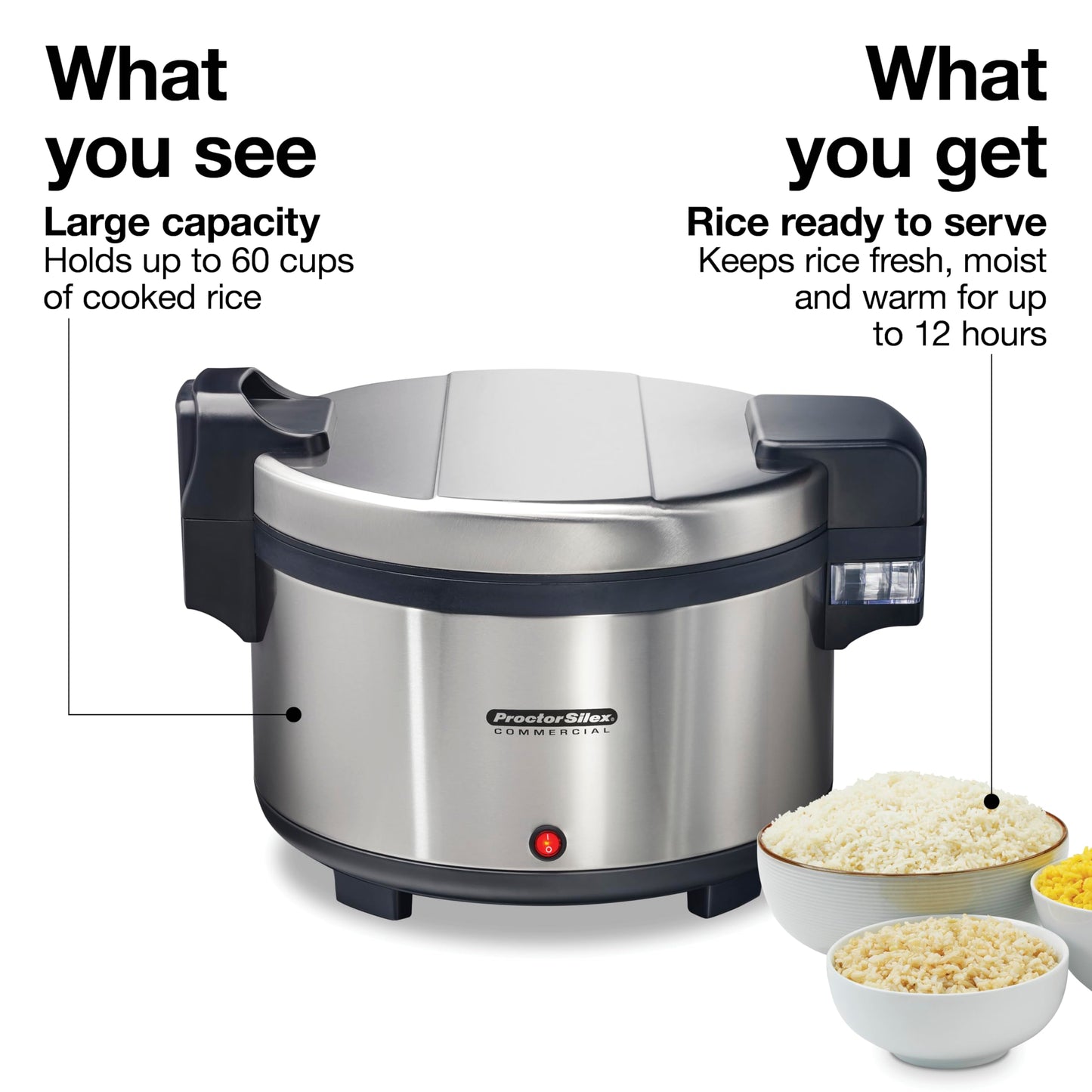 Proctor Silex Commercial 37580 Rice Warmer, Double-Wall Insulated, Maintain Food Safe Temperatures Up to 12 Hours, Conforms to NSF, Compatible with 37560R Rice Cooker