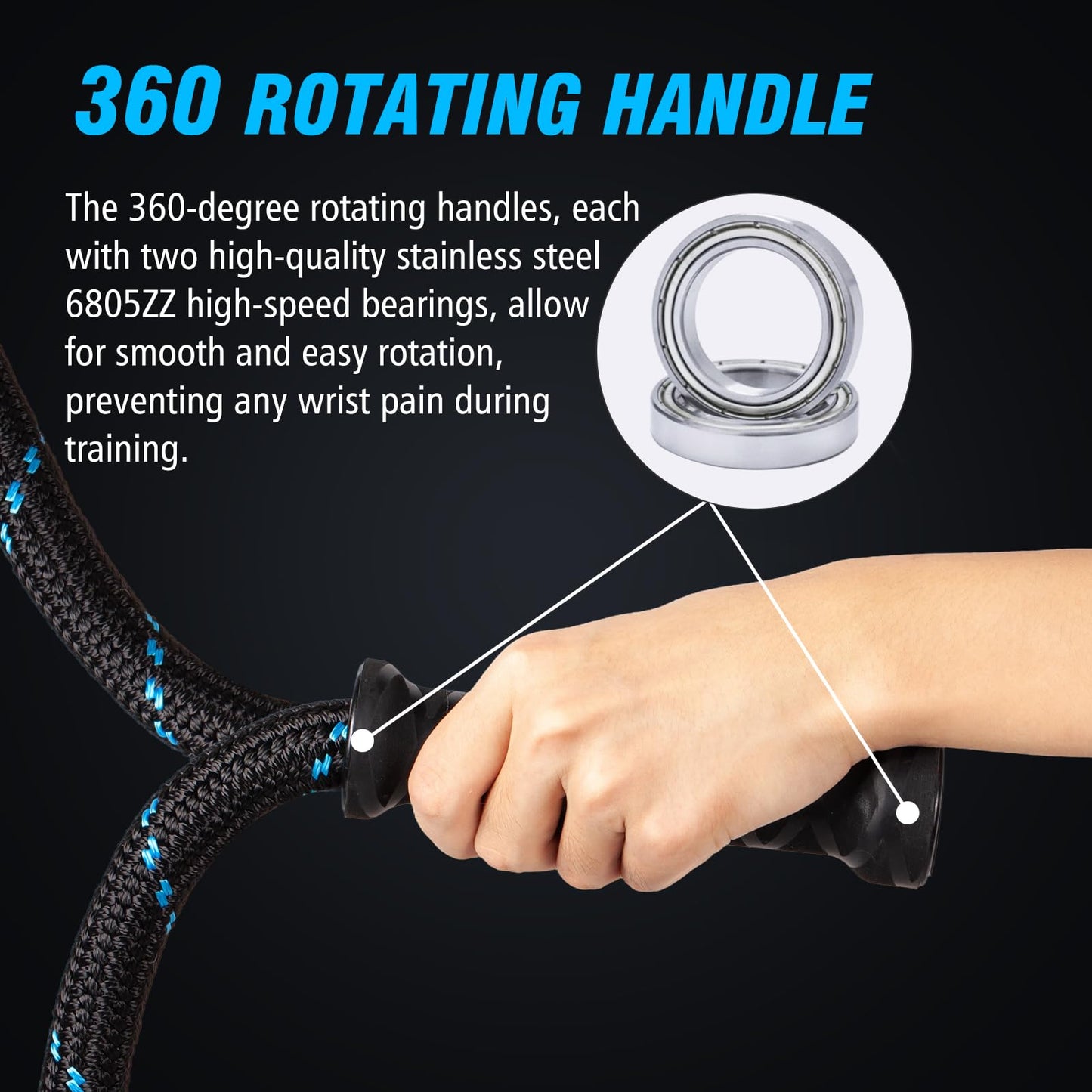 Supertrip Upgraded Weighted Jump Rope for Fitness Men Women Second Generation 360 Rotating Handles, 3.21LBS 3.38LBS 3.41LBS Polyester Heavy Skipping Rope for Exercise Workout Equipment