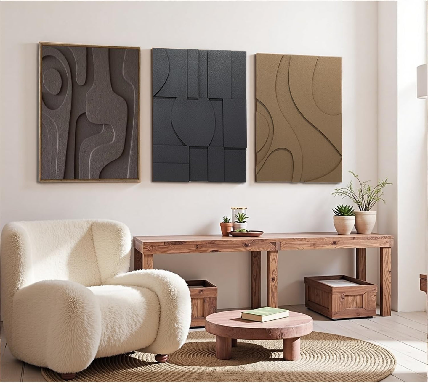 OIUYTOH 3D Textured Abstract Wall Art - Modern Black & Beige Geometric Design | 24x36 Inch Decor for Living Room, Dining Room, Bedroom, Office