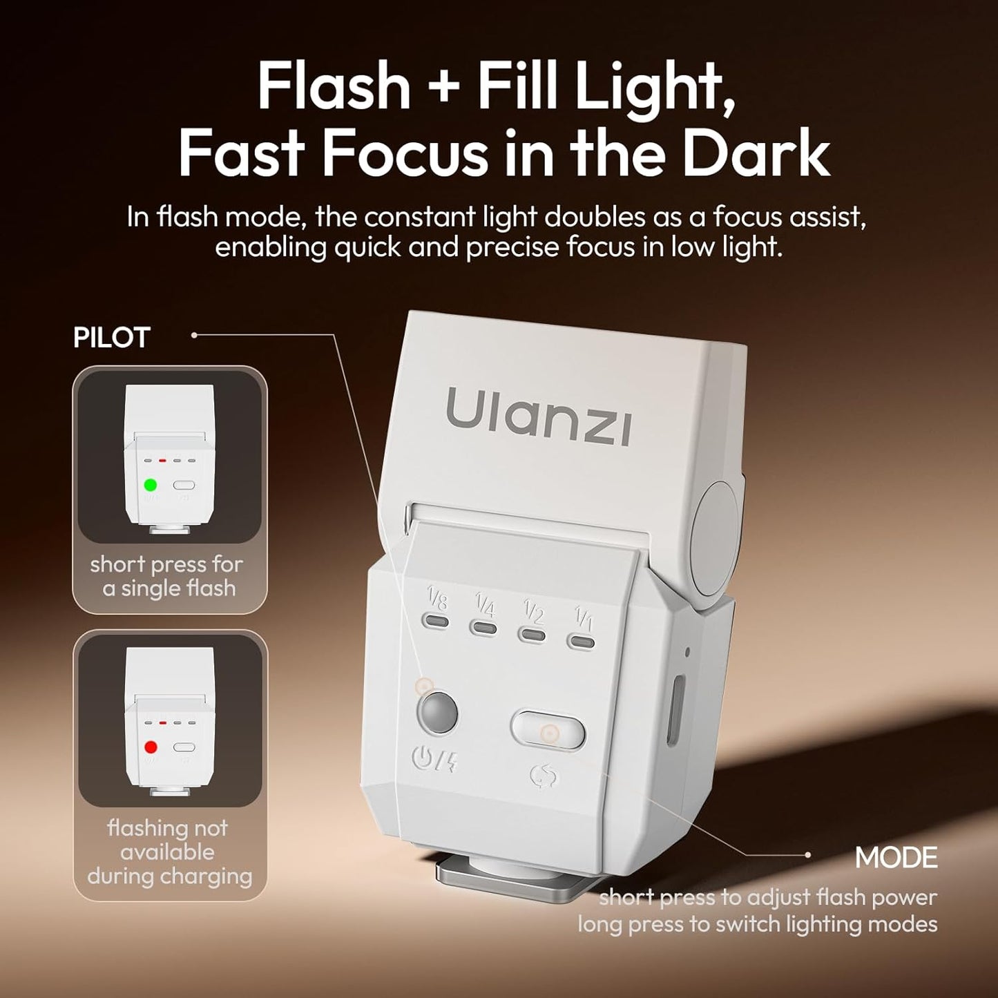 ULANZI SL03 GN8 6500K 90 Camera Mini Flash Speedlite with Video Light for Beginners Basic, Flash Adjust Angle Speedlite