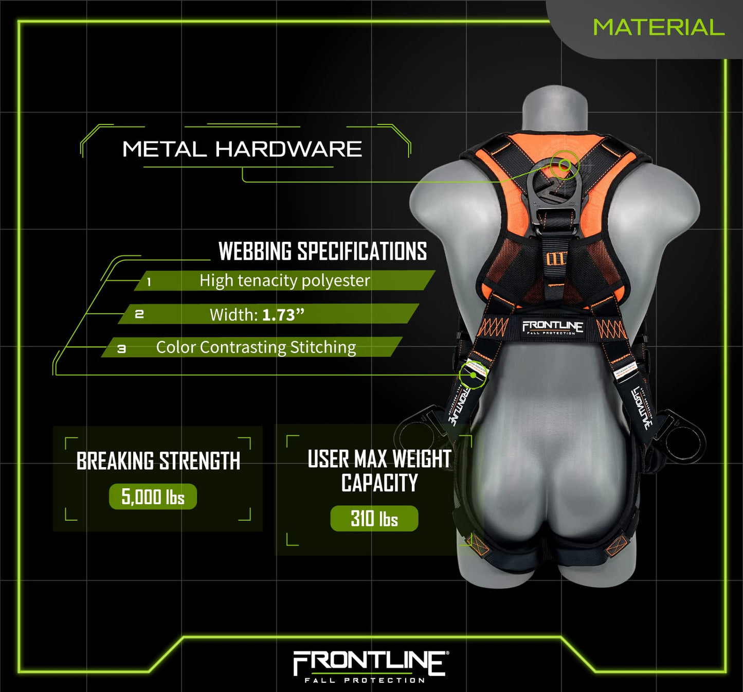 Frontline 105CFTB Combat™ Vest Style Harness with Front Side D-Rings and Suspension Trauma Straps | OSHA & ANSI Complaint (Universal Size)