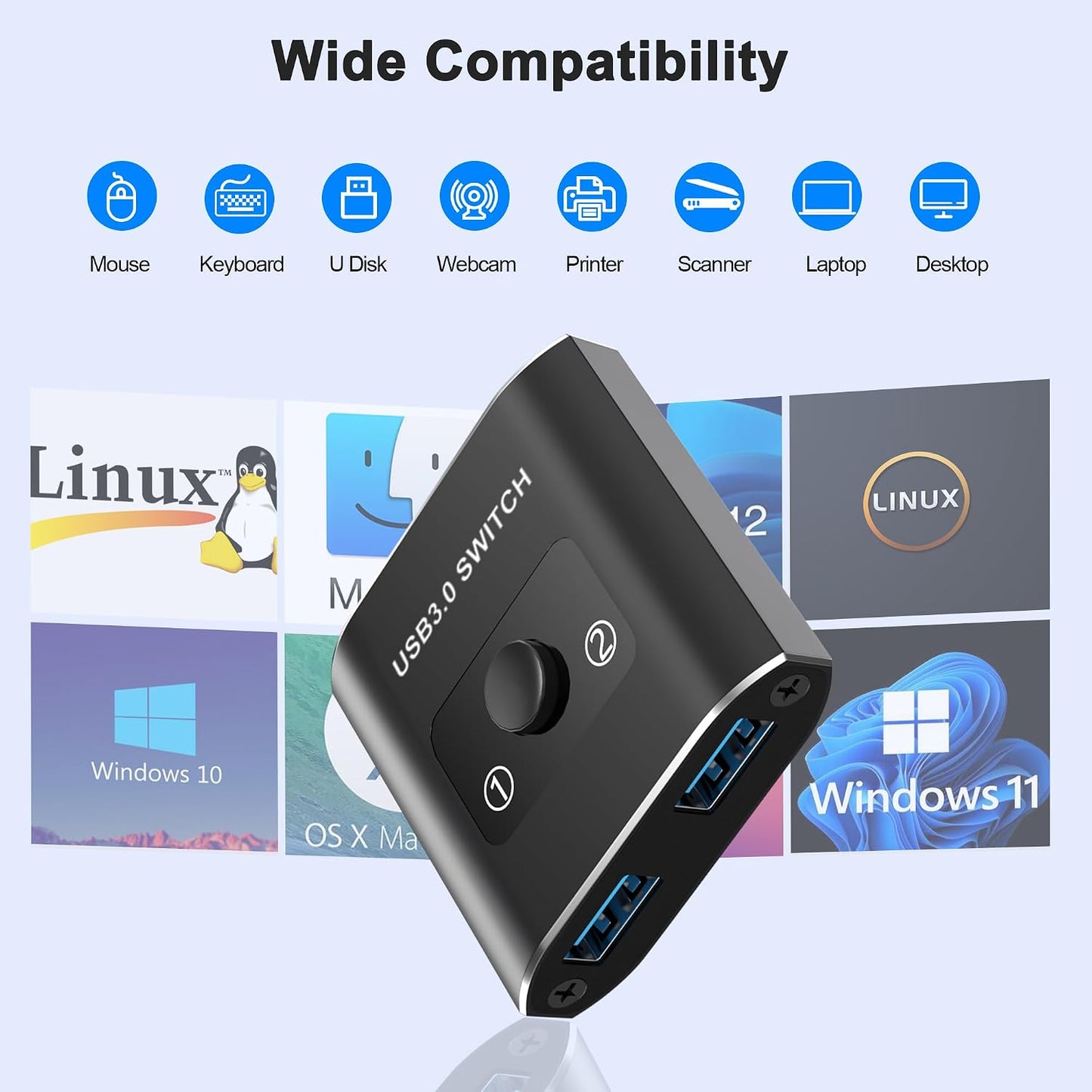 3.0 2 1 1 2 2 1 USB Switch, Bi-Directional USB Switch in Out/ in Out, USB Switcher Computers Share Devices for Printer