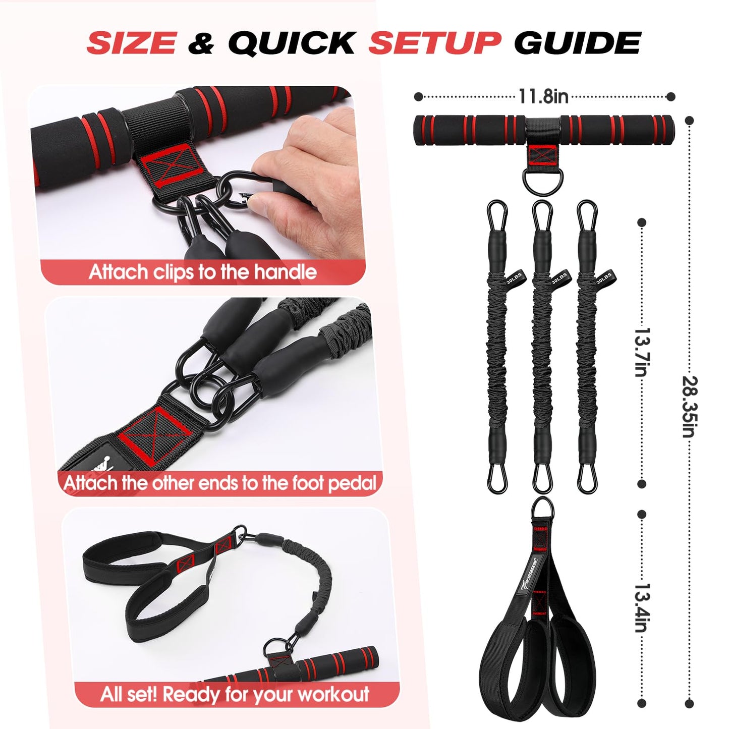 WOQQW Multifunction Pedal Resistance Band with Handle, Upgraded 3 Tube Adjustable Foot Resistance Bands for for Core, Arm, Legs, Body Puller Trainer - Sit Up Exercise Equipment for Women Men