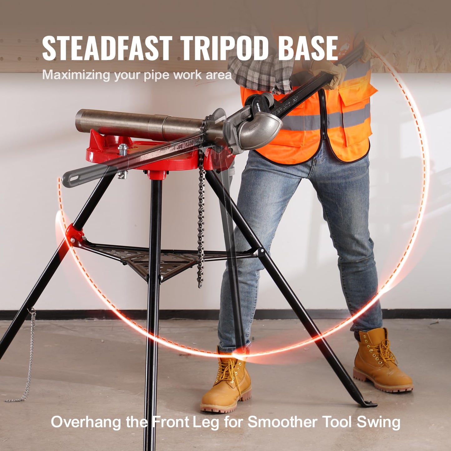 Mophorn 460-6 Tripod Pipe Chain Vise 1/8"-6" Capacity,Pipe Stand Portable Foldable Steel Legs,Pipe Jack Stands w/ Tool Tray, Tripod Stand Chain Vise Ideal for a Variety of Pipe Materials