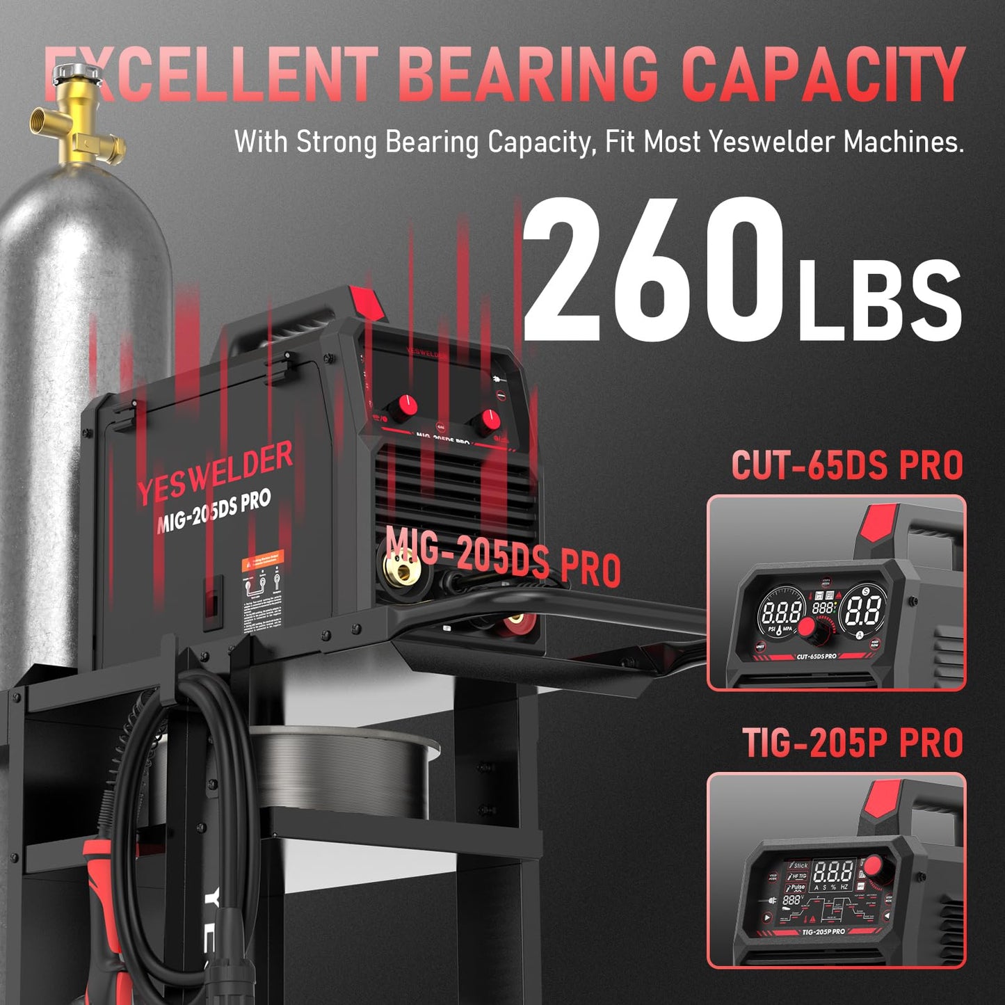 YESWELDER Welding Cart for TIG MIG Welder and Plasma Cutter,Three-Layer Welder Cart,Tank Storage Safety Chains, Heavy Duty Large Storage 360° Rolling Welding Trolley
